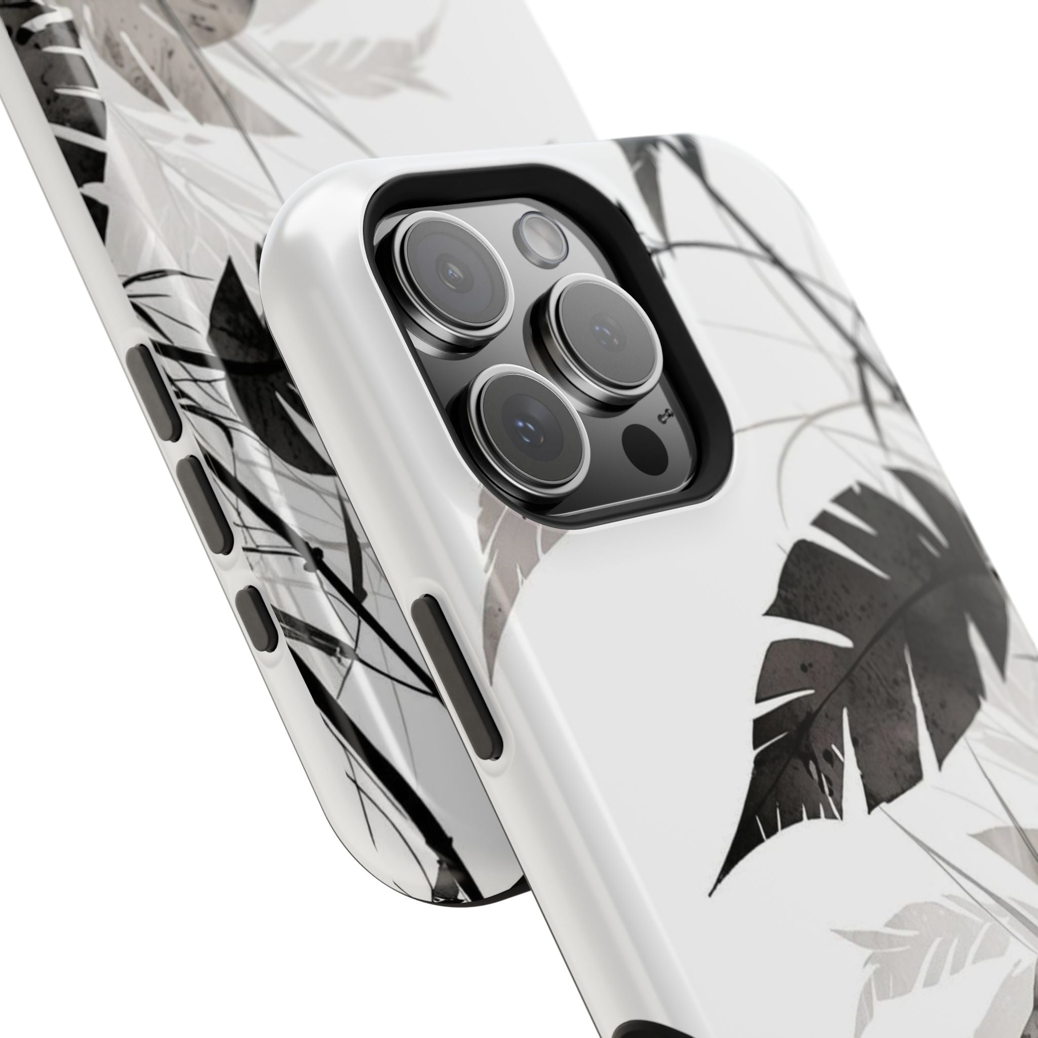 Tropical Monstera Magnetic Impact Phone Case — Black & White Leaf Design
