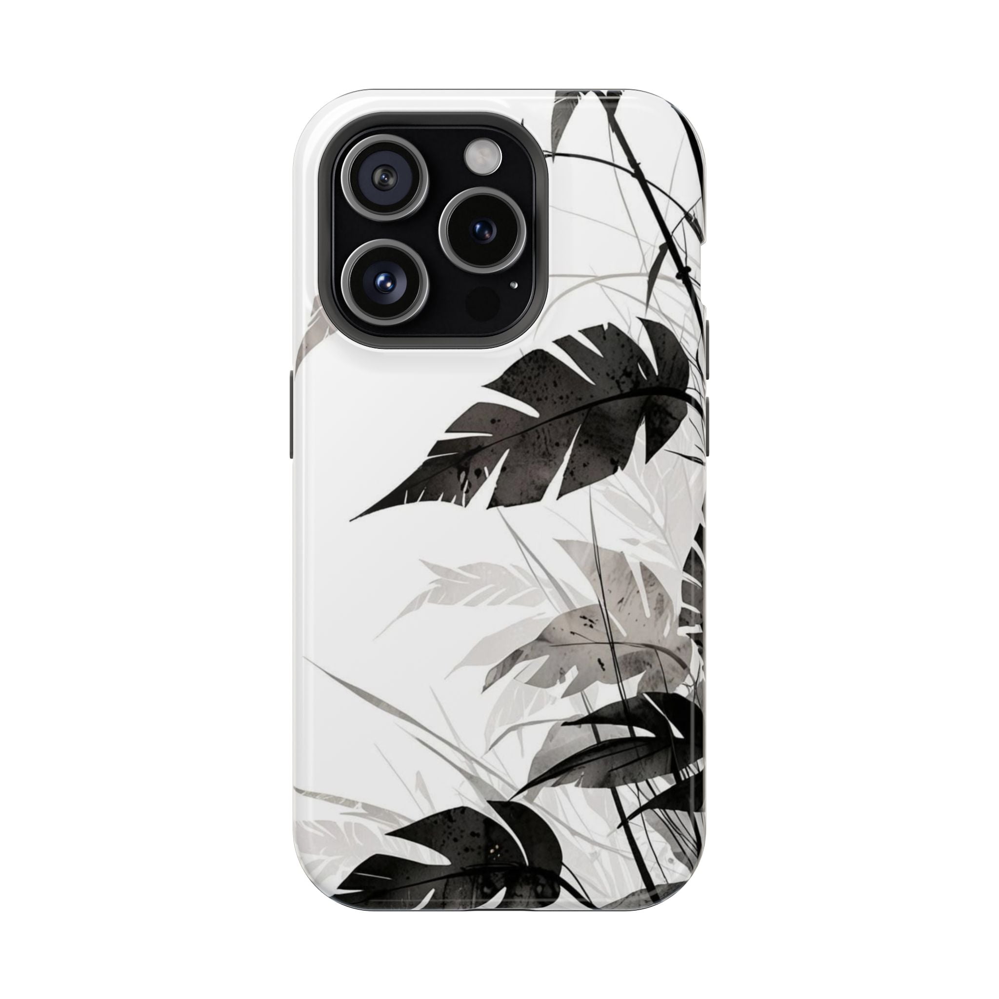 Tropical Monstera Magnetic Impact Phone Case — Black & White Leaf Design