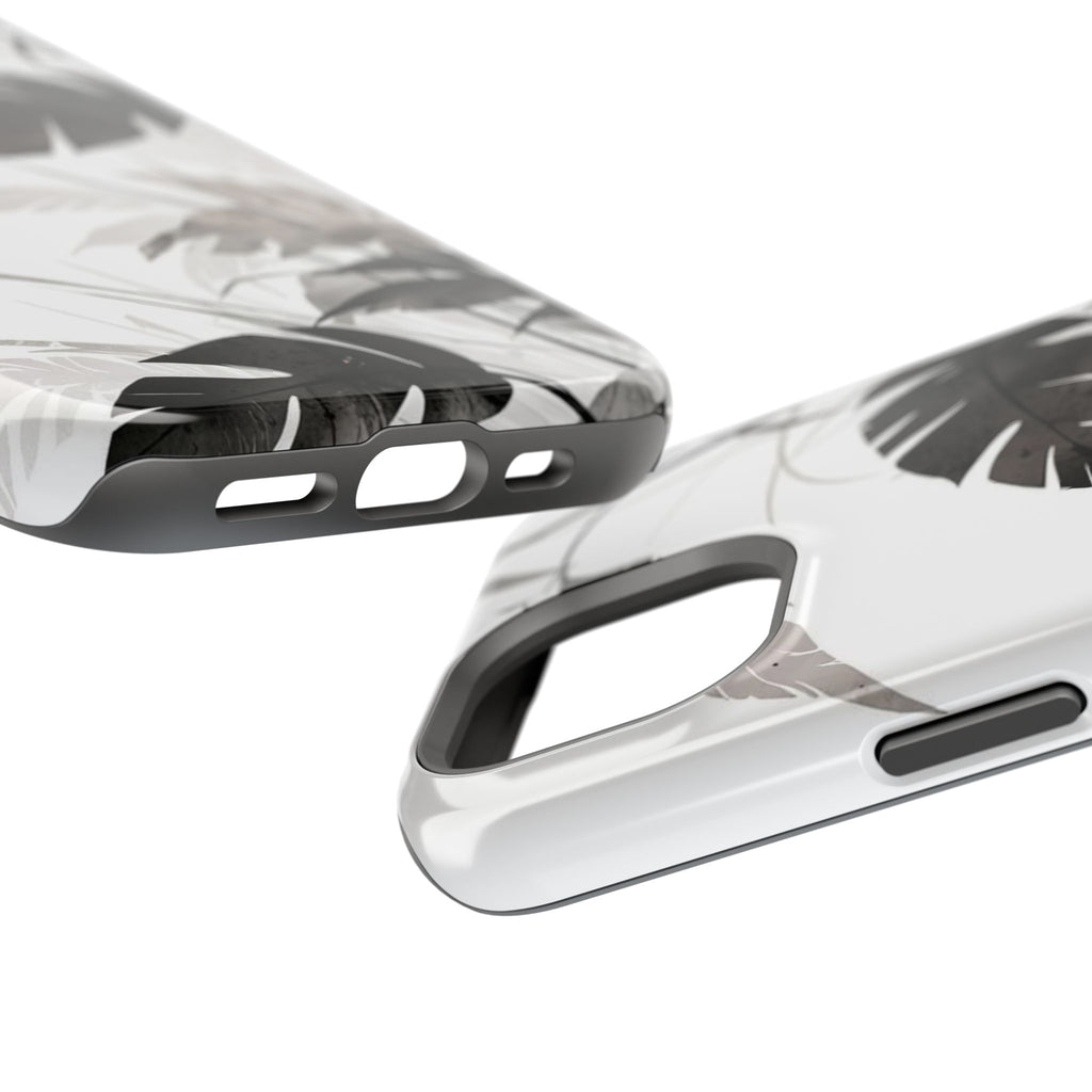 Tropical Monstera Magnetic Impact Phone Case — Black & White Leaf Design
