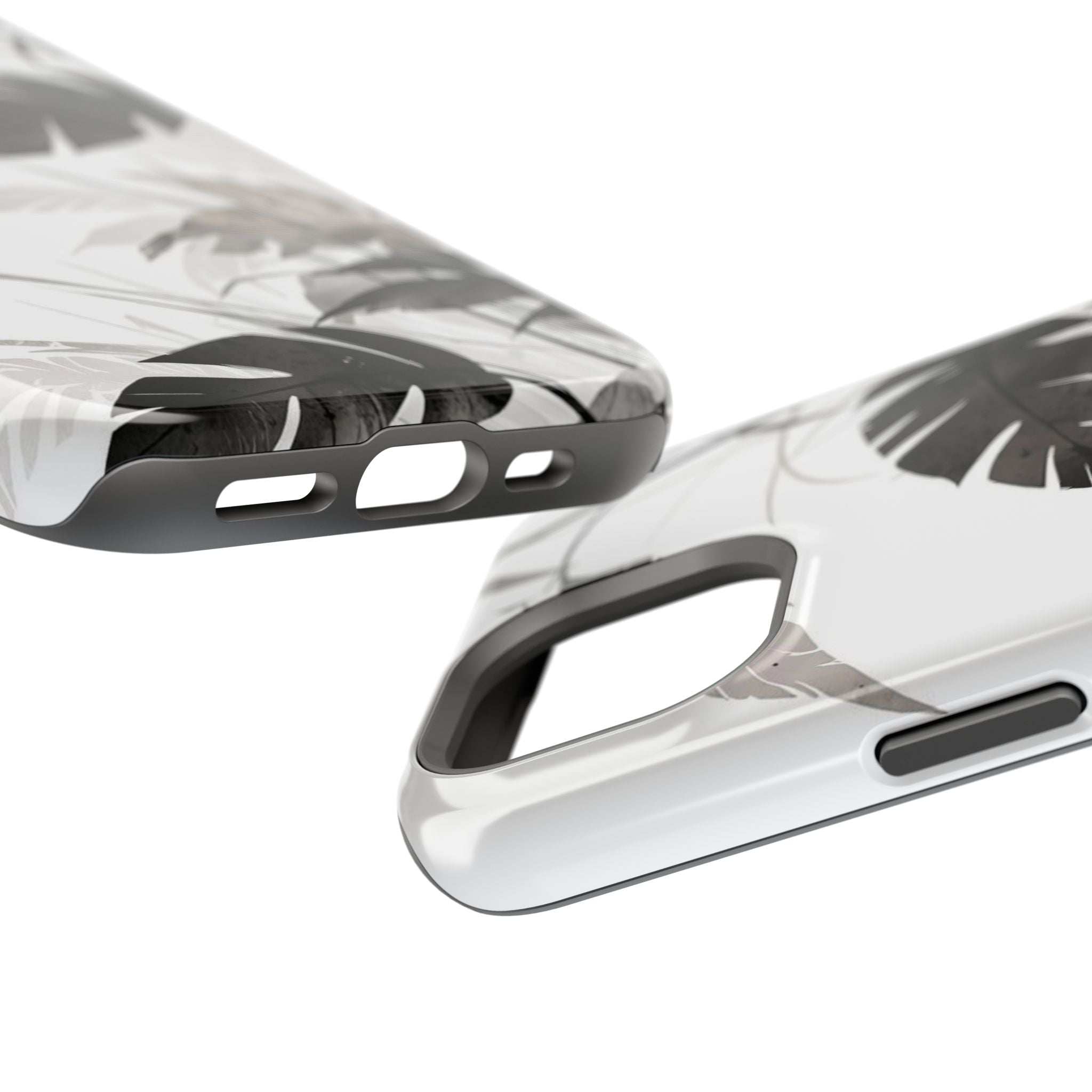 Tropical Monstera Magnetic Impact Phone Case — Black & White Leaf Design