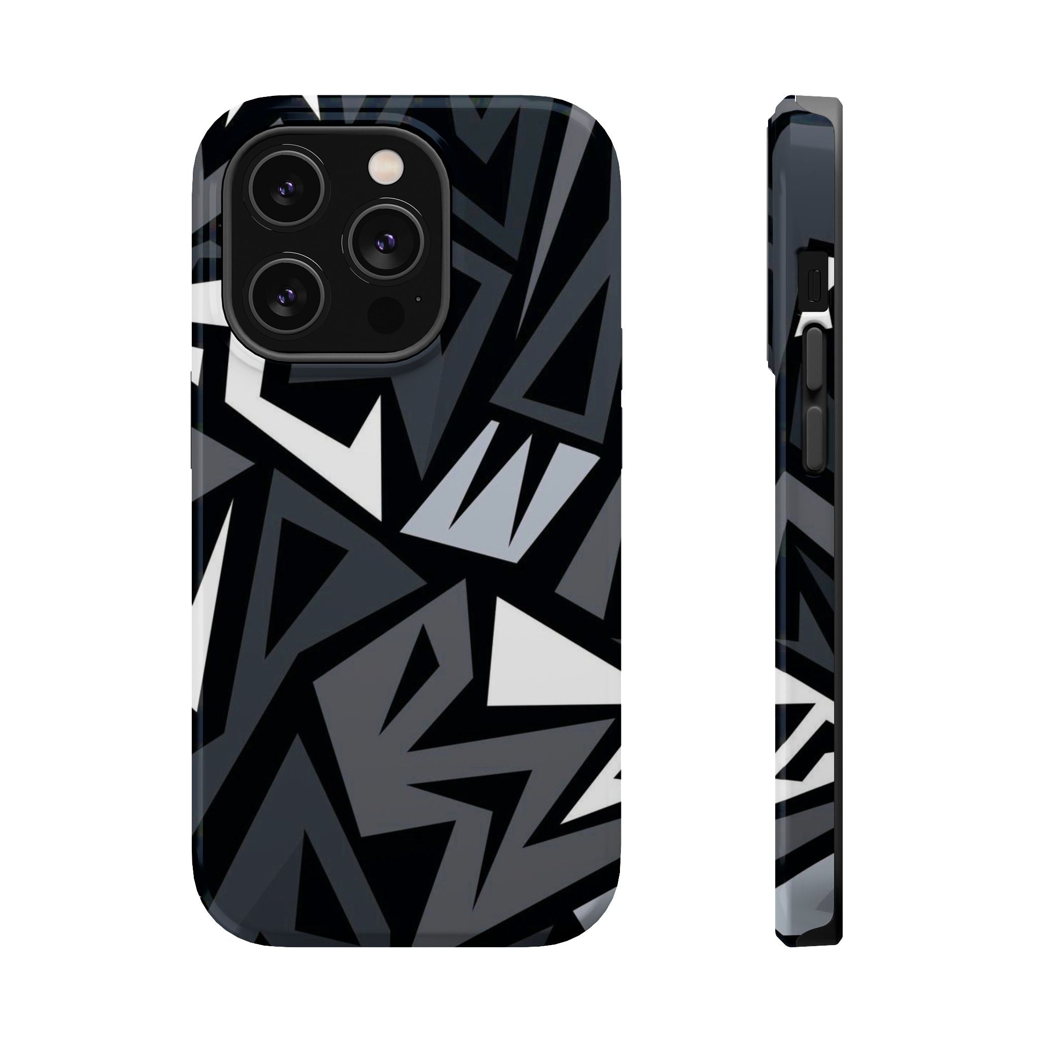 Impact-Resistant Magnetic Phone Case — Black & Gray Geometric Armor