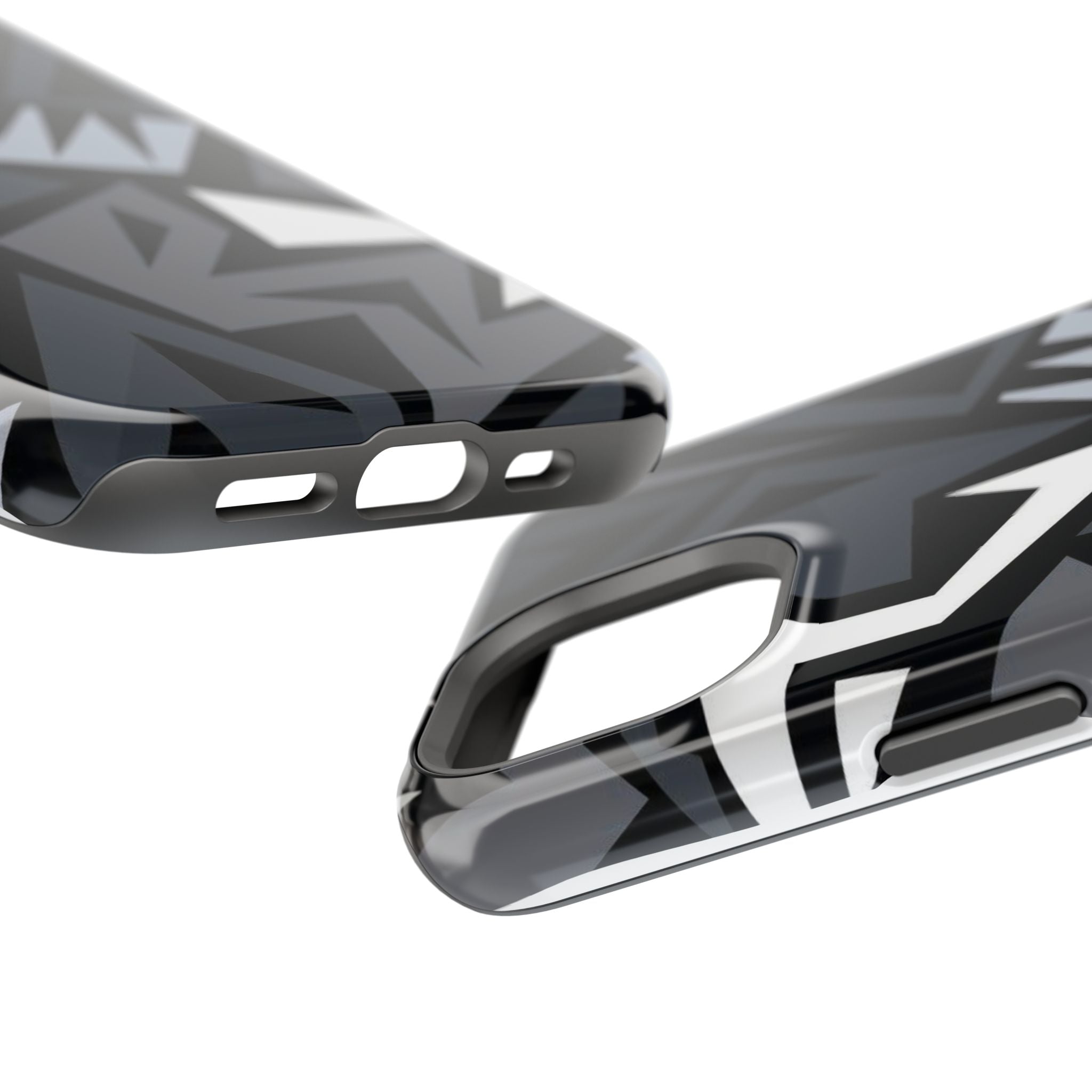 Impact-Resistant Magnetic Phone Case — Black & Gray Geometric Armor