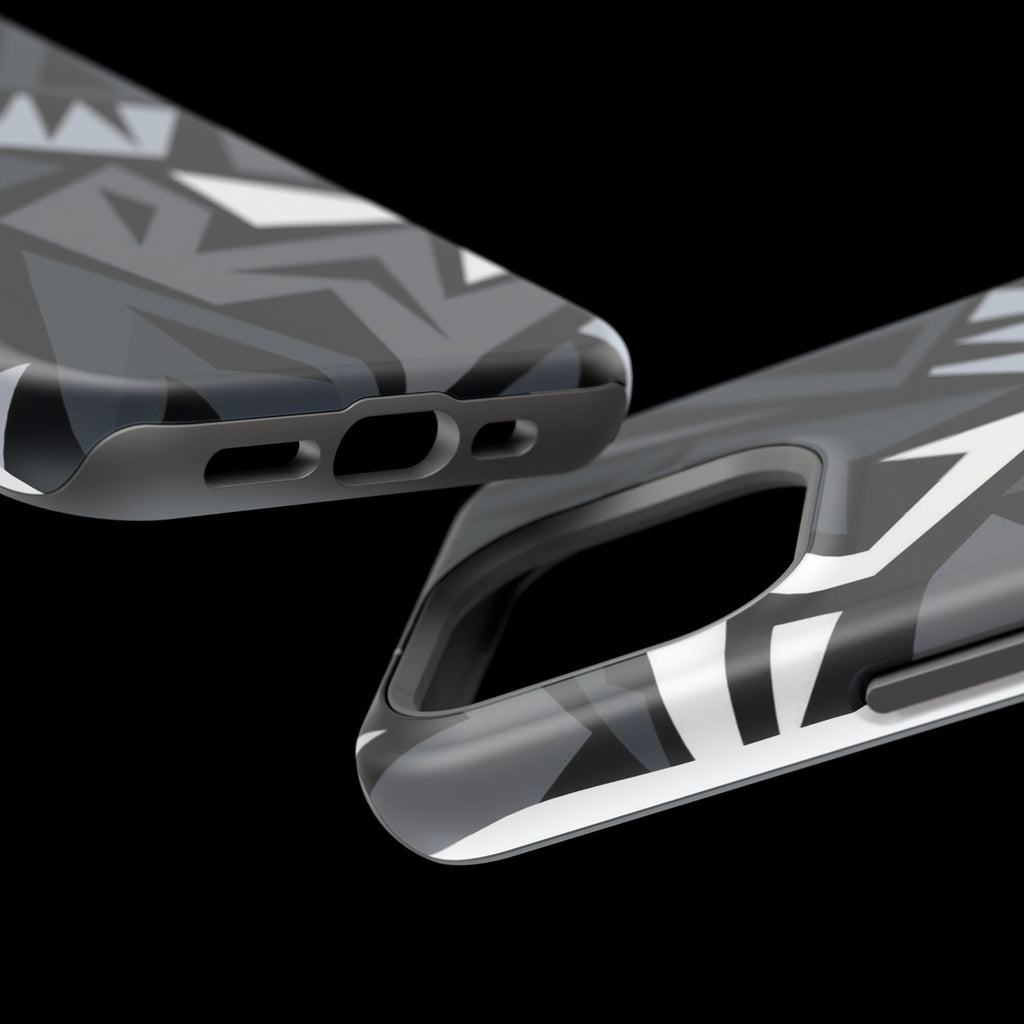 Impact-Resistant Magnetic Phone Case — Black & Gray Geometric Armor
