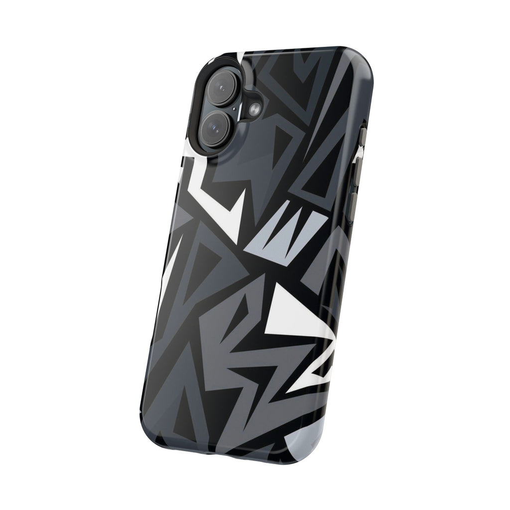 Impact-Resistant Magnetic Phone Case — Black & Gray Geometric Armor