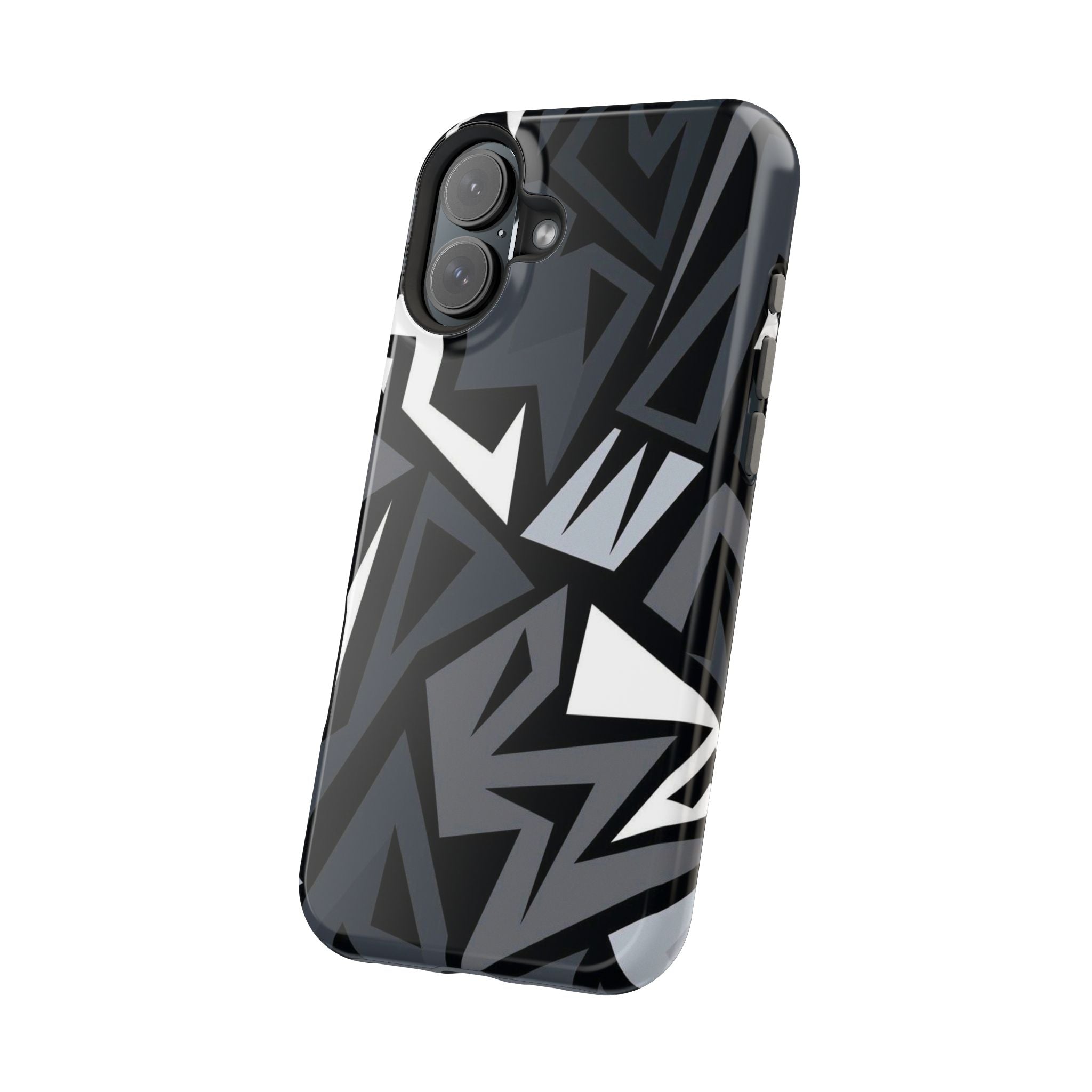 Impact-Resistant Magnetic Phone Case — Black & Gray Geometric Armor
