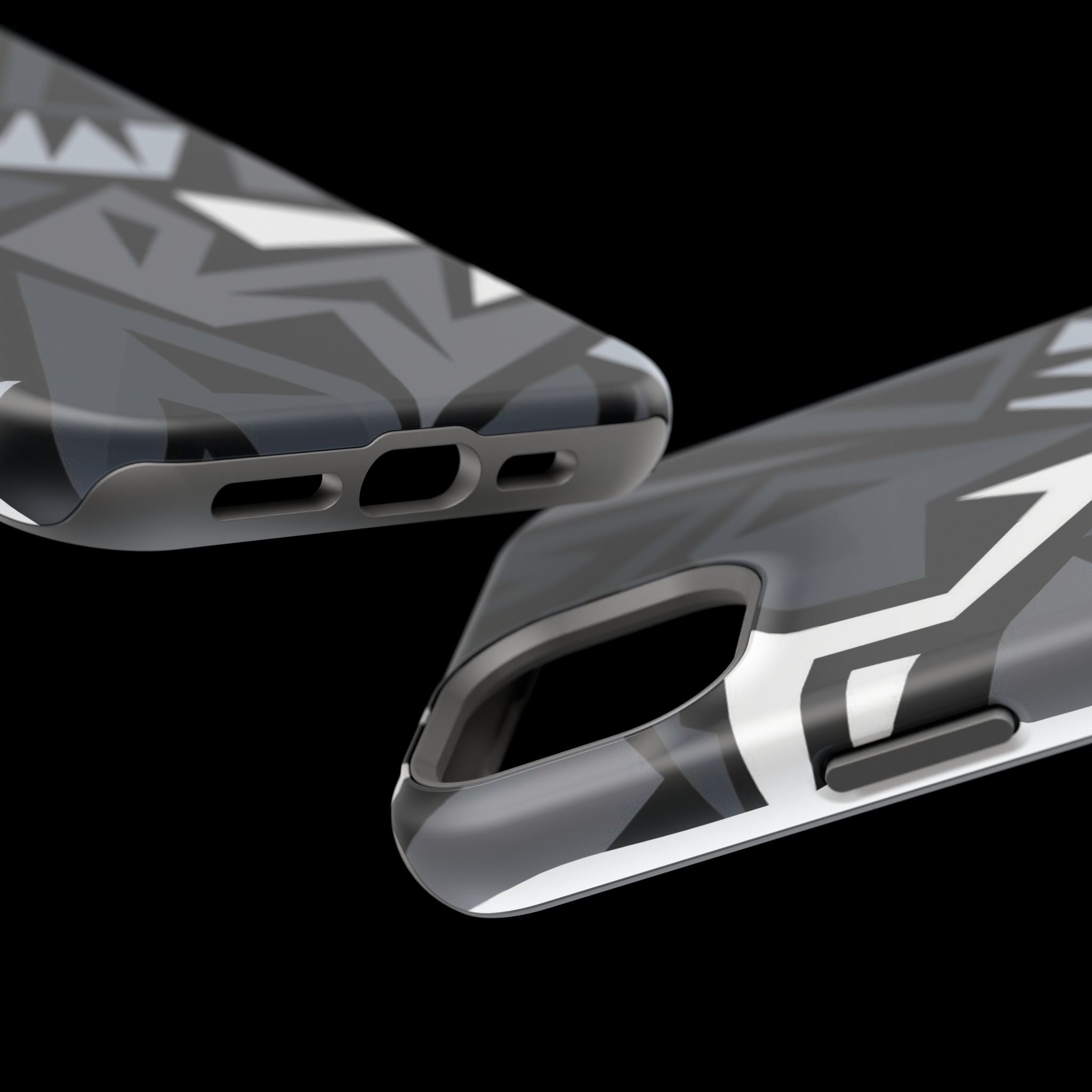 Impact-Resistant Magnetic Phone Case — Black & Gray Geometric Armor