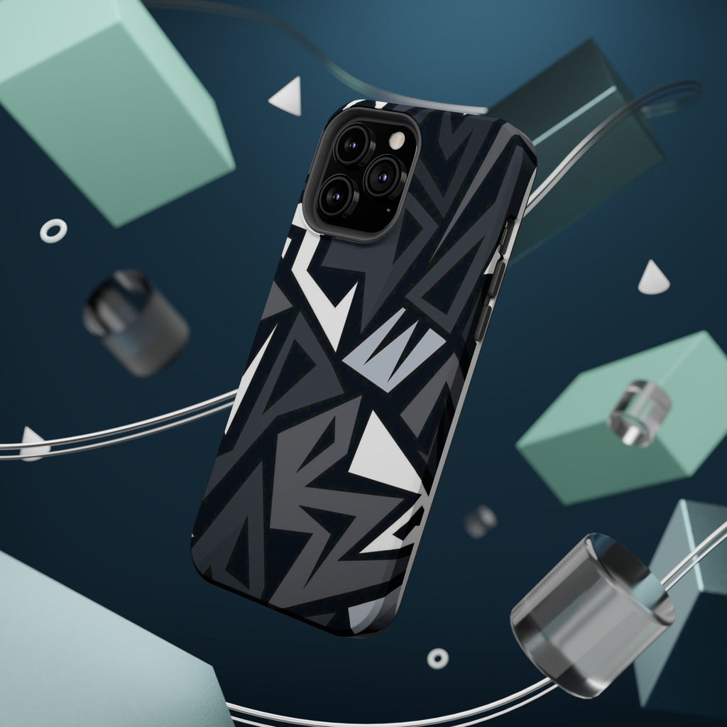 Impact-Resistant Magnetic Phone Case — Black & Gray Geometric Armor