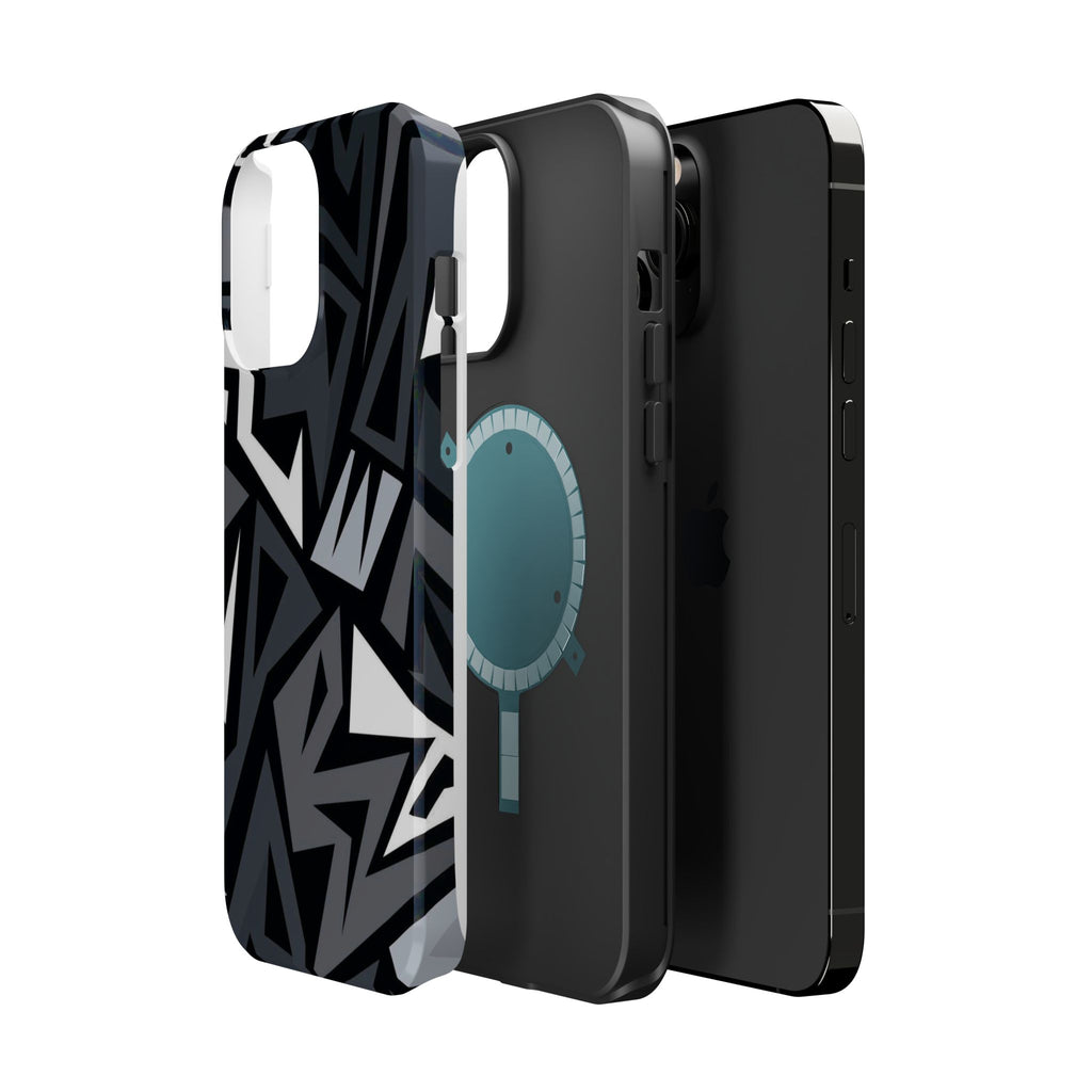Impact-Resistant Magnetic Phone Case — Black & Gray Geometric Armor