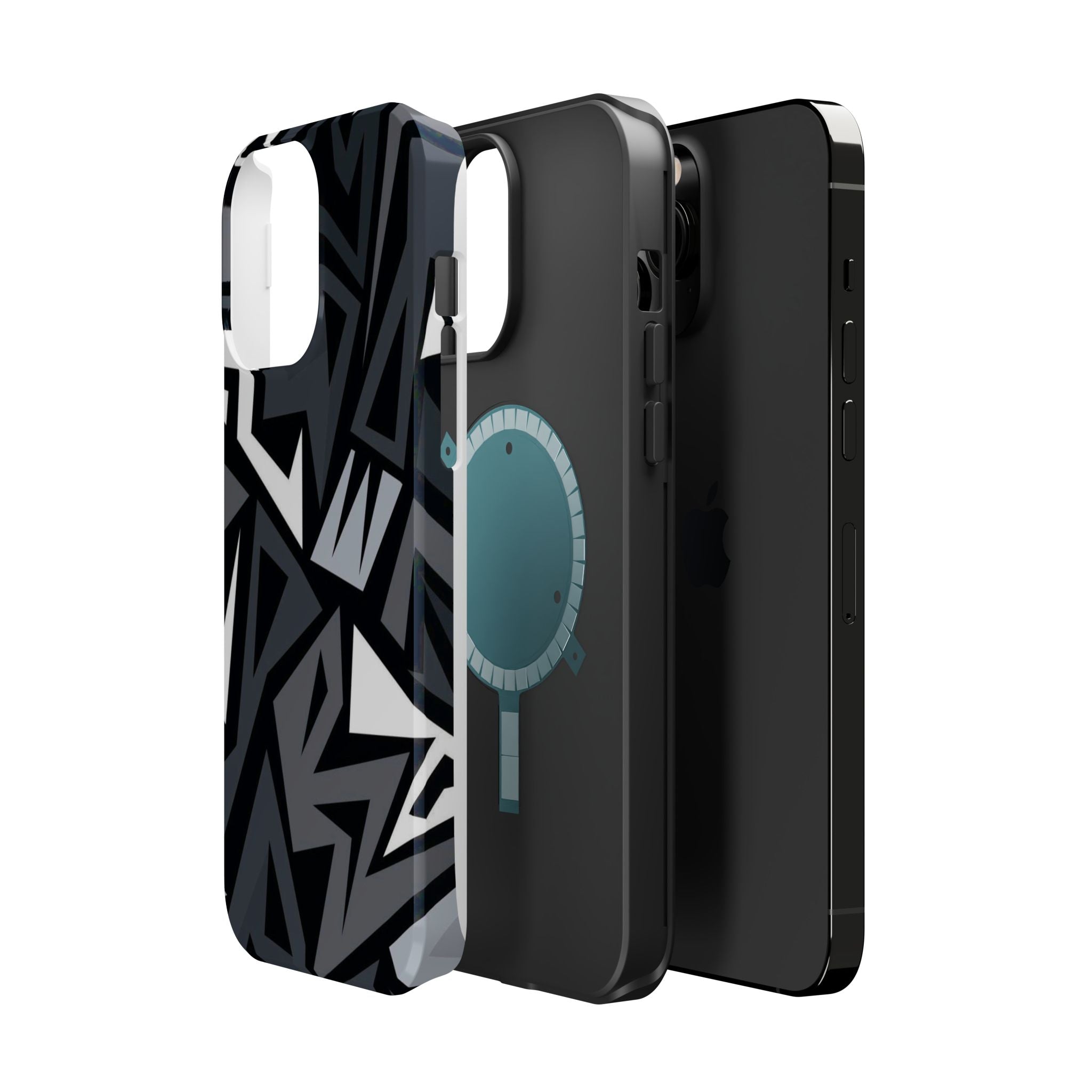 Impact-Resistant Magnetic Phone Case — Black & Gray Geometric Armor