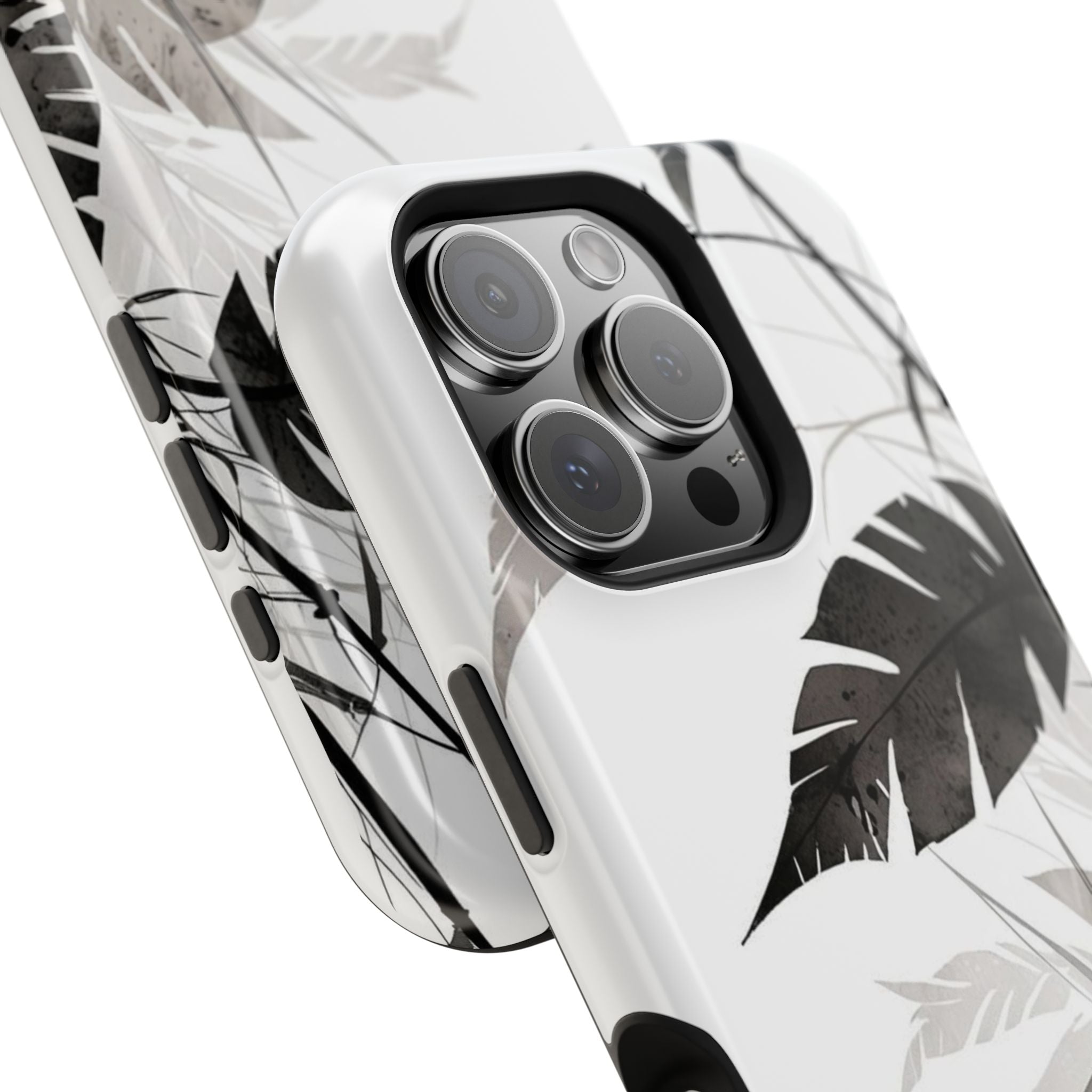 Tropical Monstera Magnetic Impact Phone Case — Black & White Leaf Design