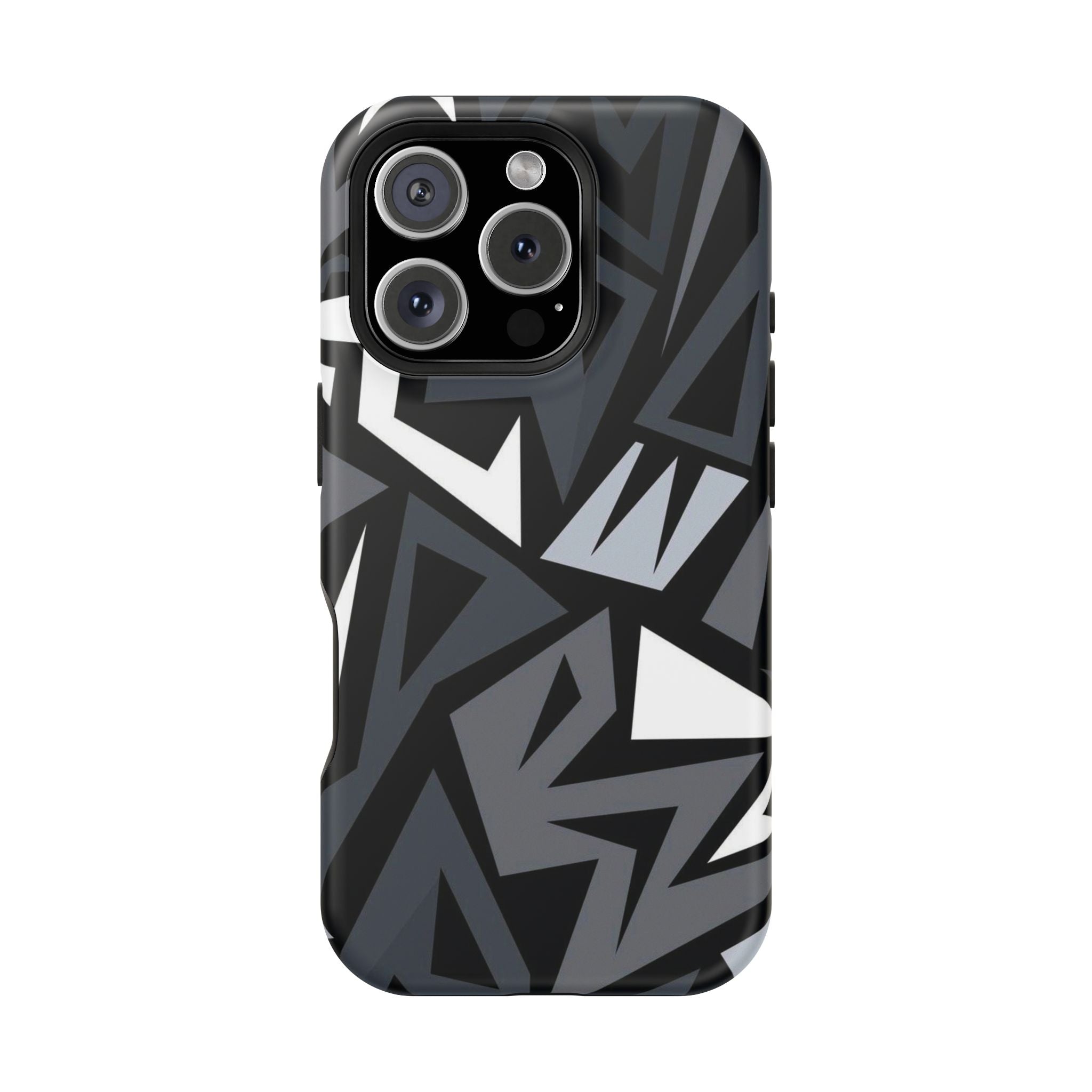 Impact-Resistant Magnetic Phone Case — Black & Gray Geometric Armor