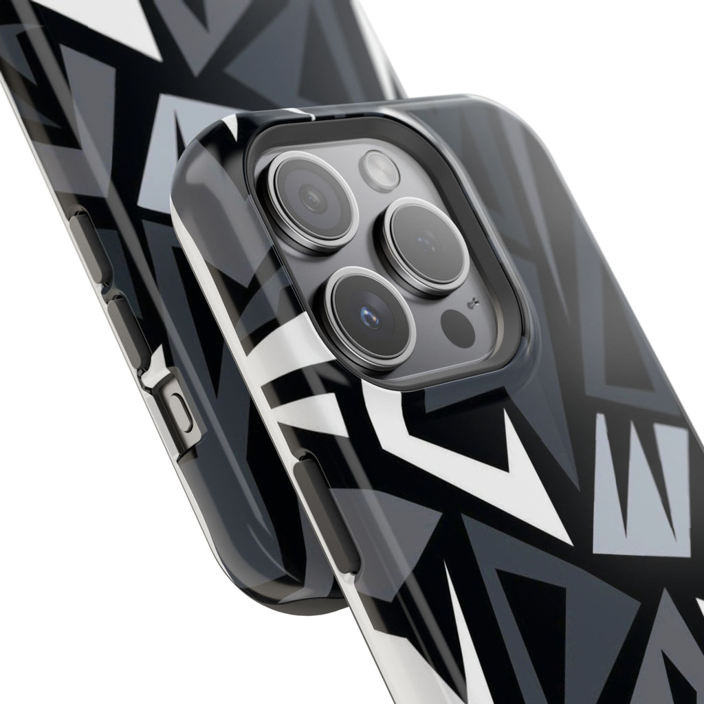 Impact-Resistant Magnetic Phone Case — Black & Gray Geometric Armor