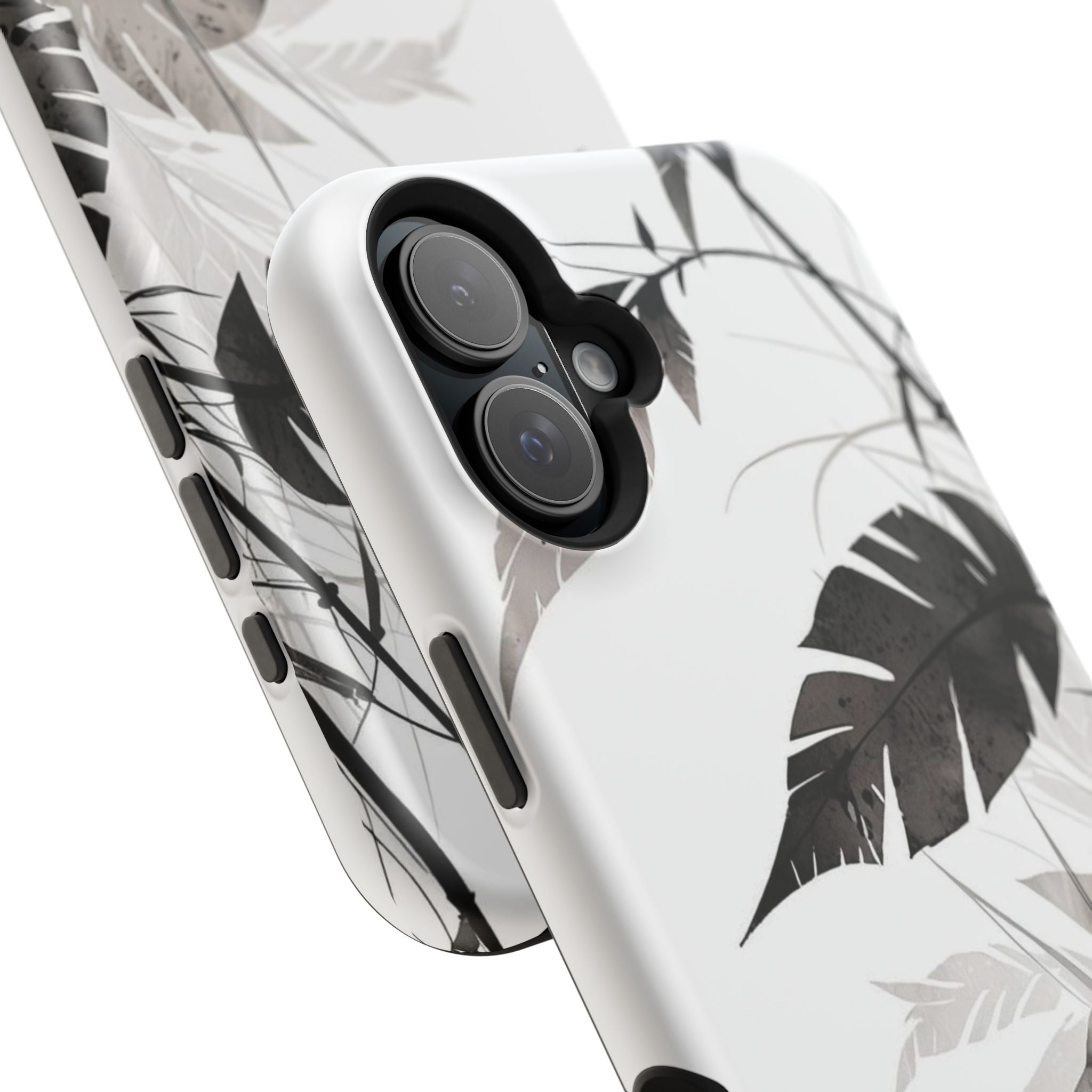Tropical Monstera Magnetic Impact Phone Case — Black & White Leaf Design