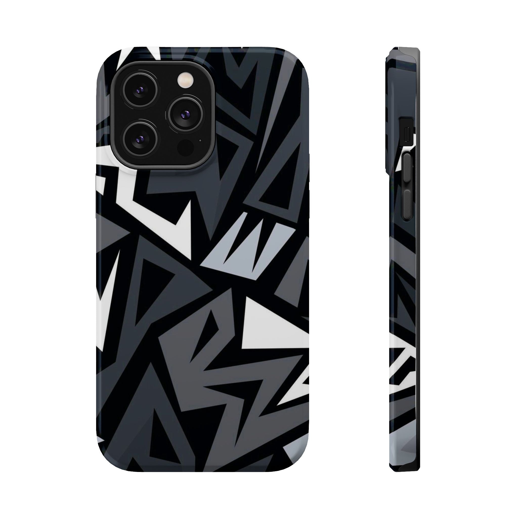Impact-Resistant Magnetic Phone Case — Black & Gray Geometric Armor