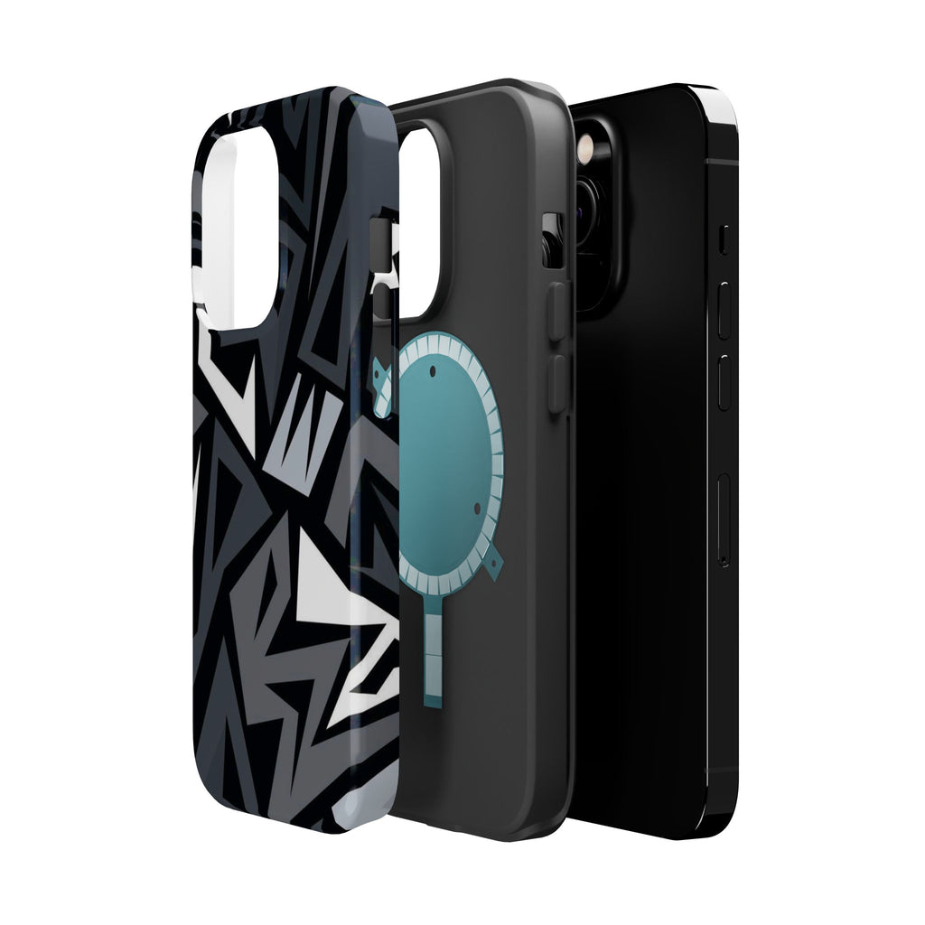 Impact-Resistant Magnetic Phone Case — Black & Gray Geometric Armor