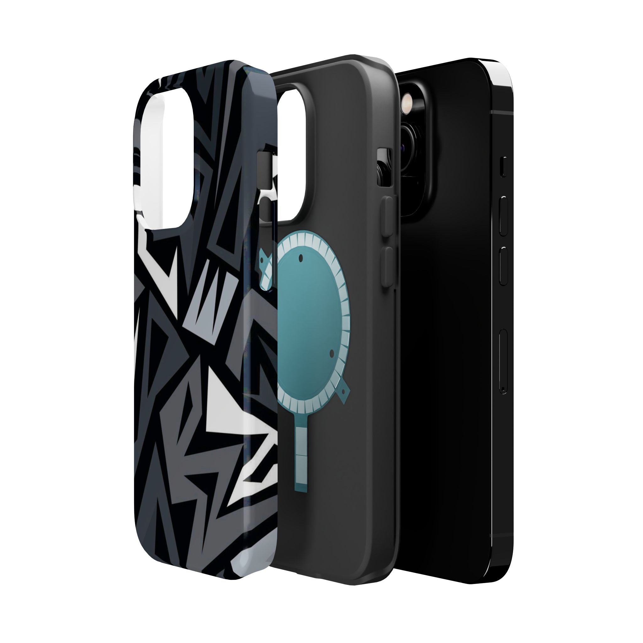 Impact-Resistant Magnetic Phone Case — Black & Gray Geometric Armor