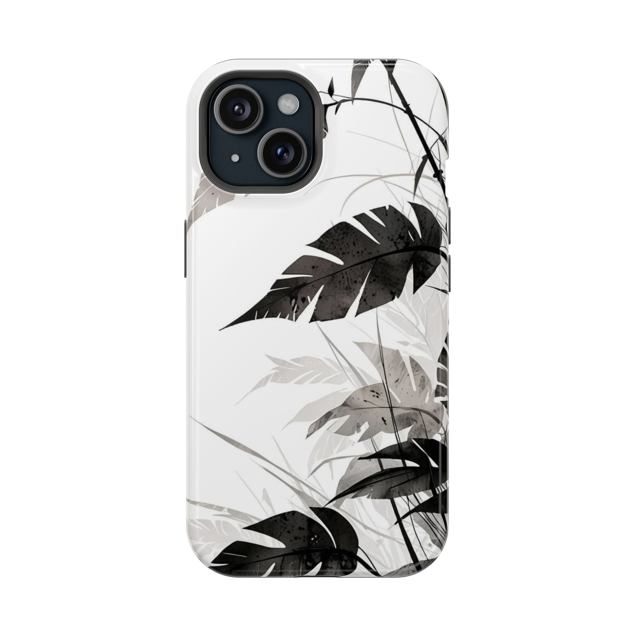 Tropical Monstera Magnetic Impact Phone Case — Black & White Leaf Design