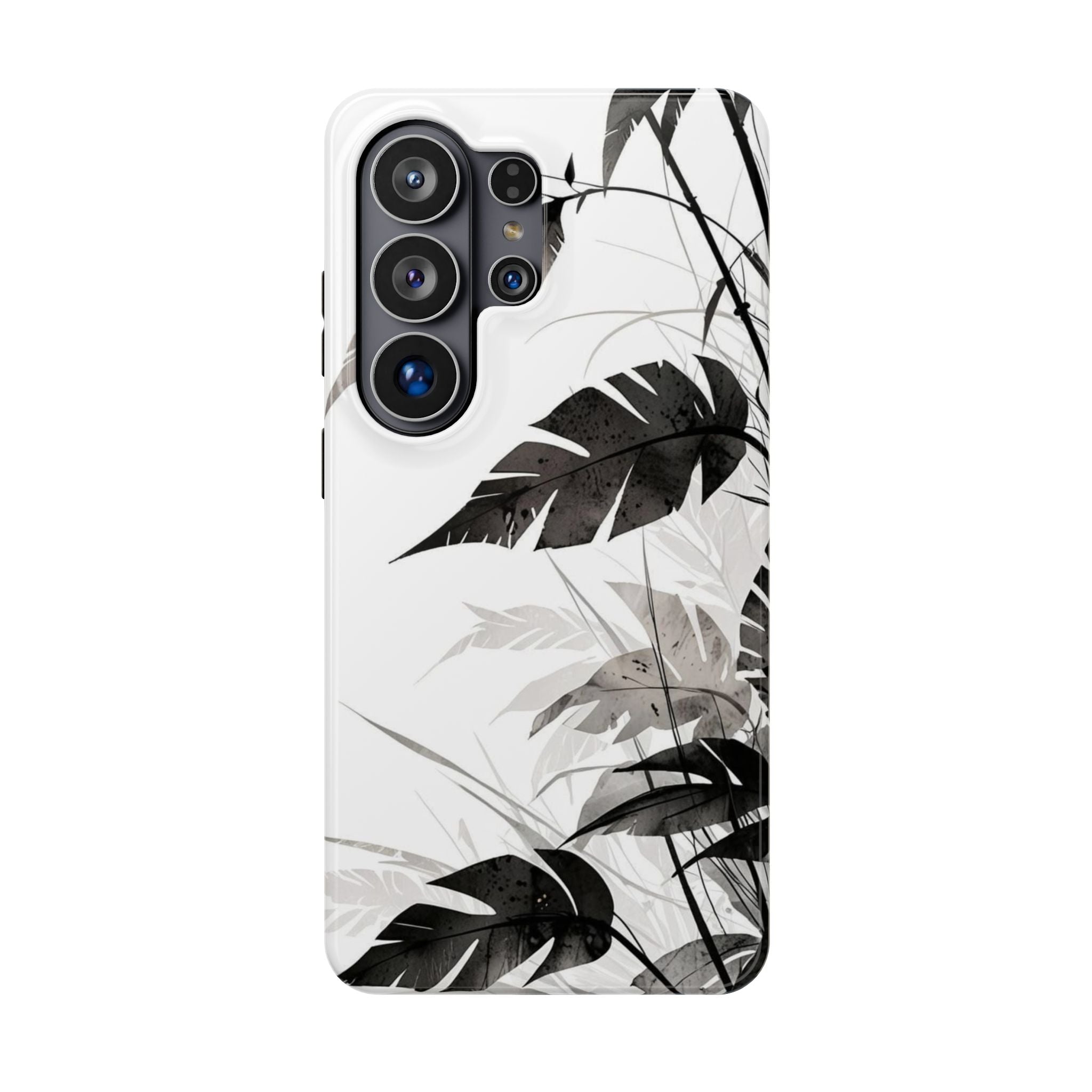 Tropical Monstera Magnetic Impact Phone Case — Black & White Leaf Design