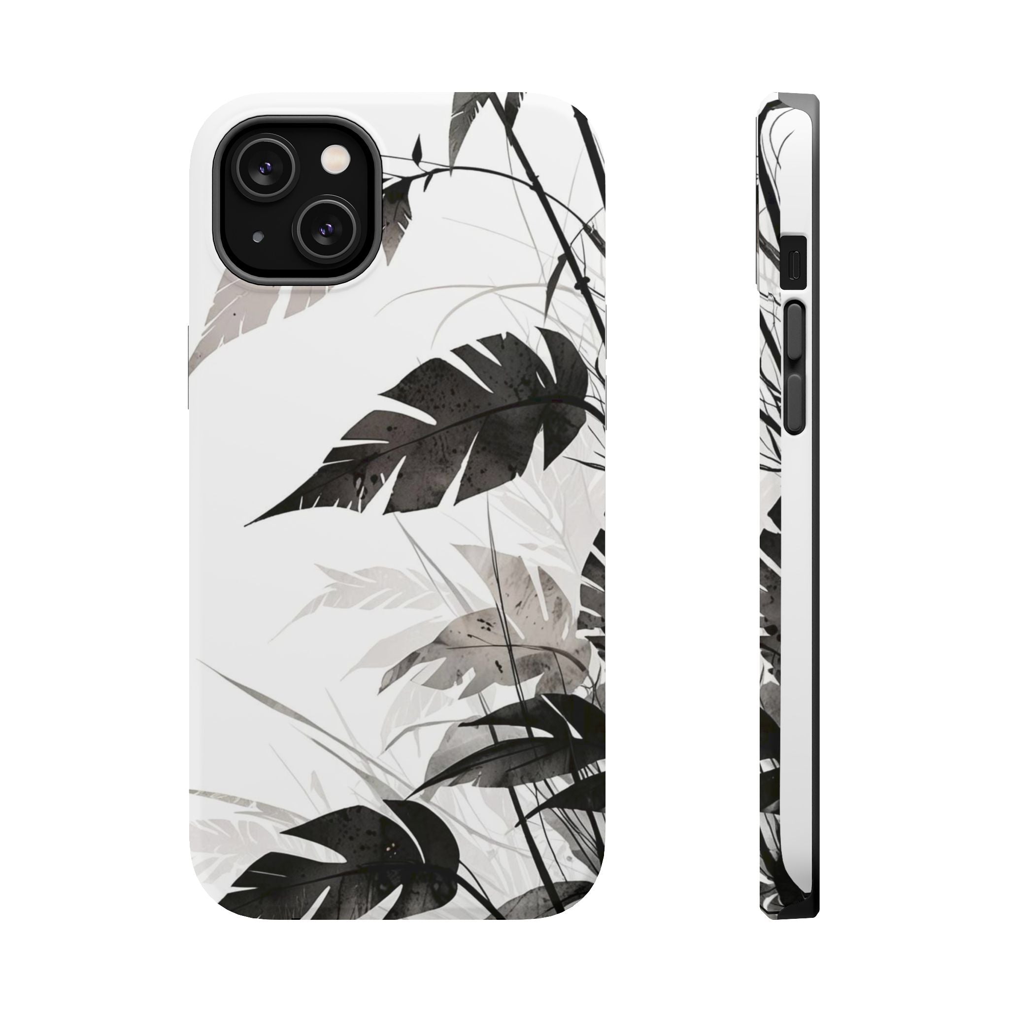 Tropical Monstera Magnetic Impact Phone Case — Black & White Leaf Design