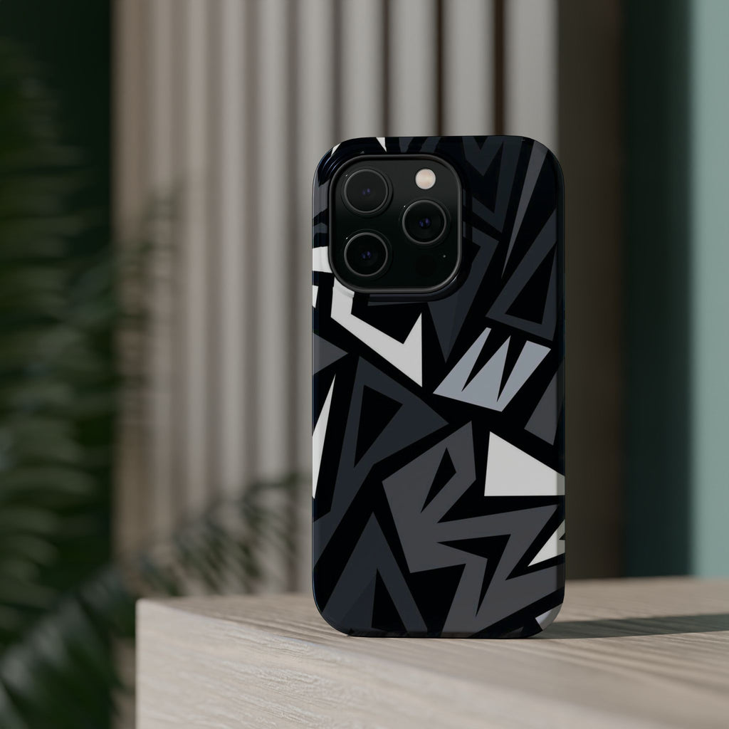 Impact-Resistant Magnetic Phone Case — Black & Gray Geometric Armor