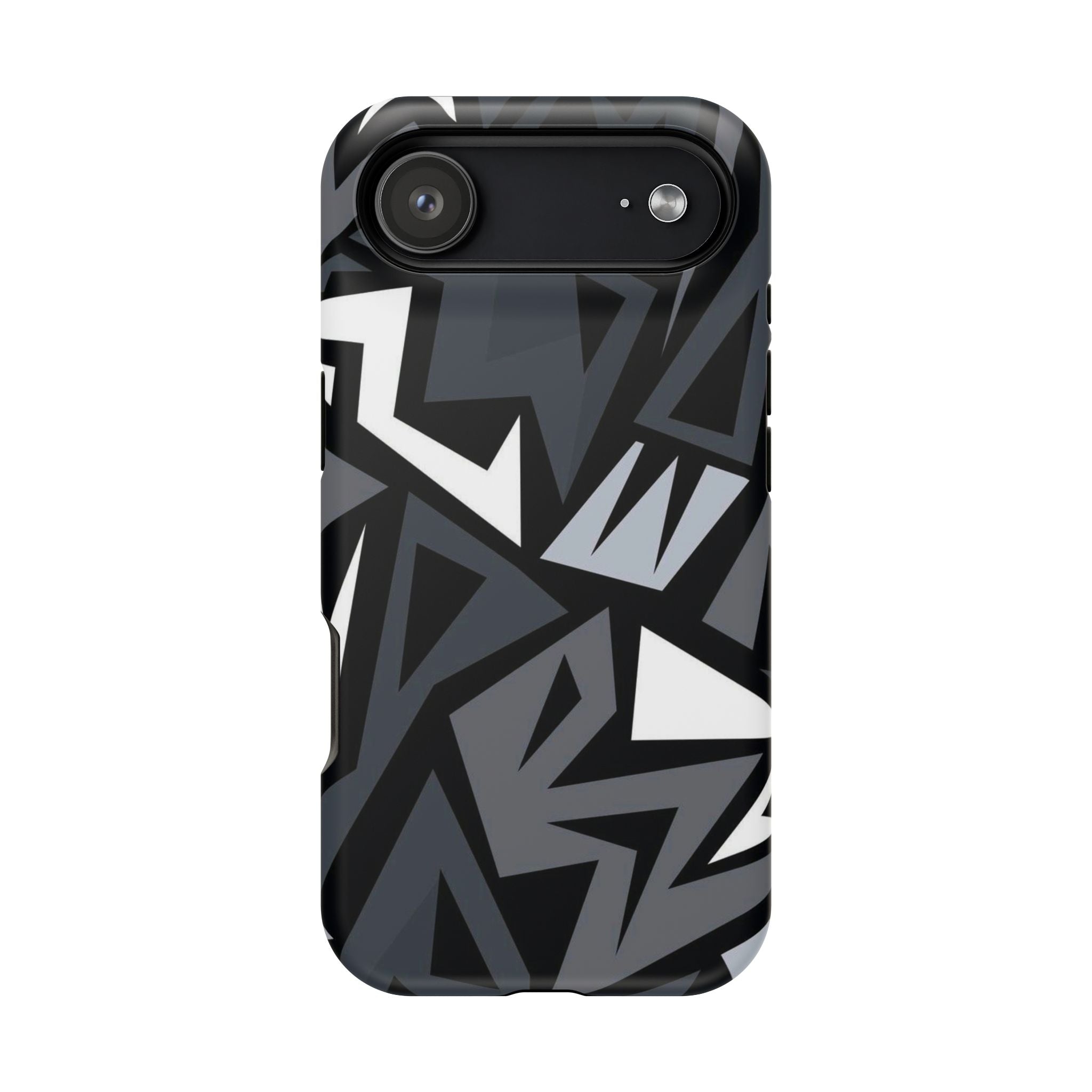 Impact-Resistant Magnetic Phone Case — Black & Gray Geometric Armor