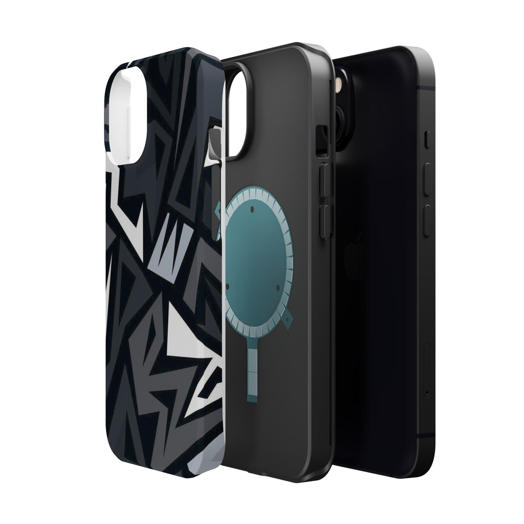 Impact-Resistant Magnetic Phone Case — Black & Gray Geometric Armor