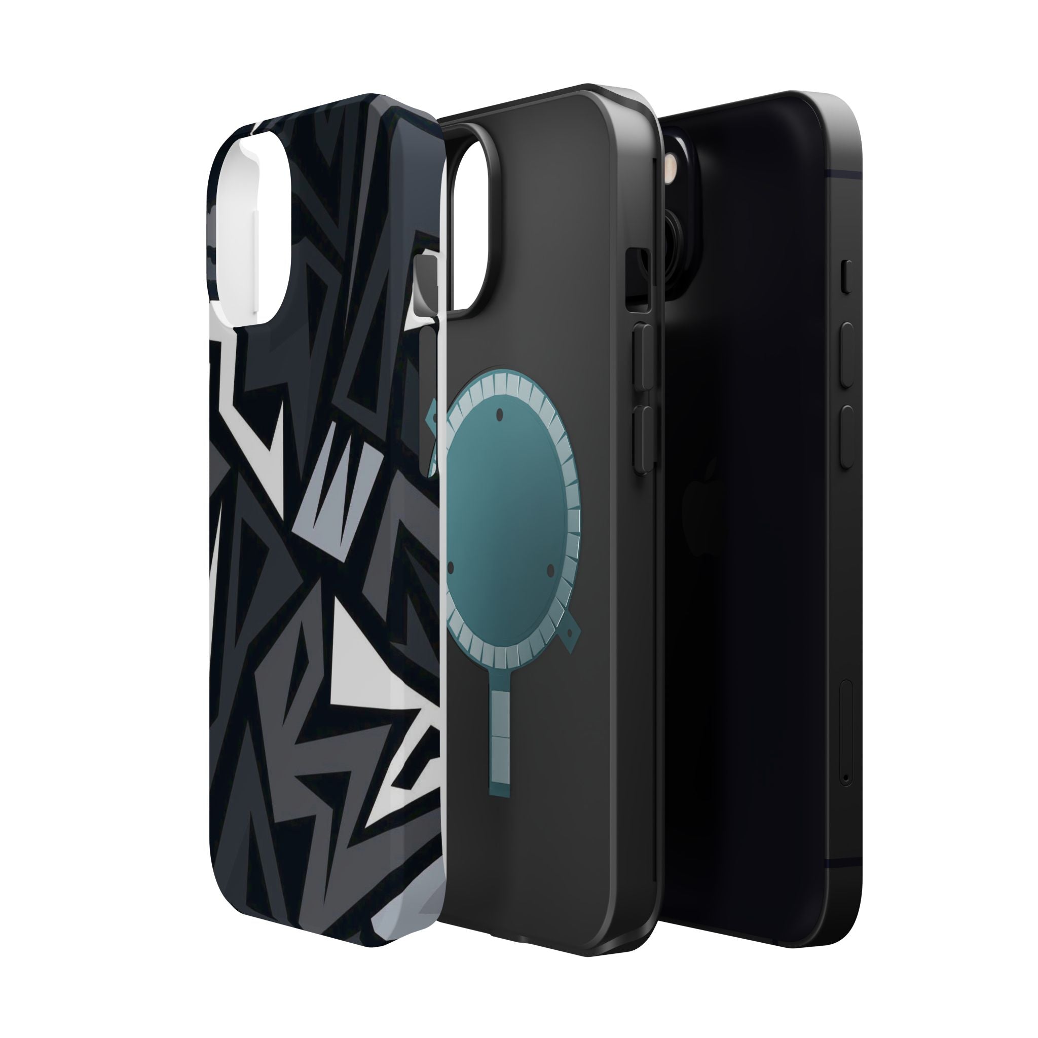 Impact-Resistant Magnetic Phone Case — Black & Gray Geometric Armor