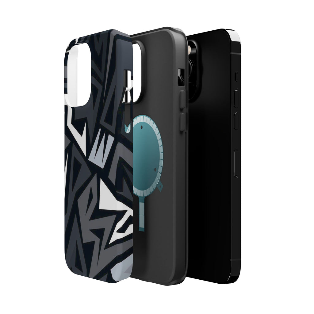 Impact-Resistant Magnetic Phone Case — Black & Gray Geometric Armor