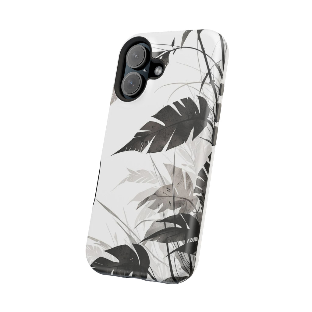 Tropical Monstera Magnetic Impact Phone Case — Black & White Leaf Design