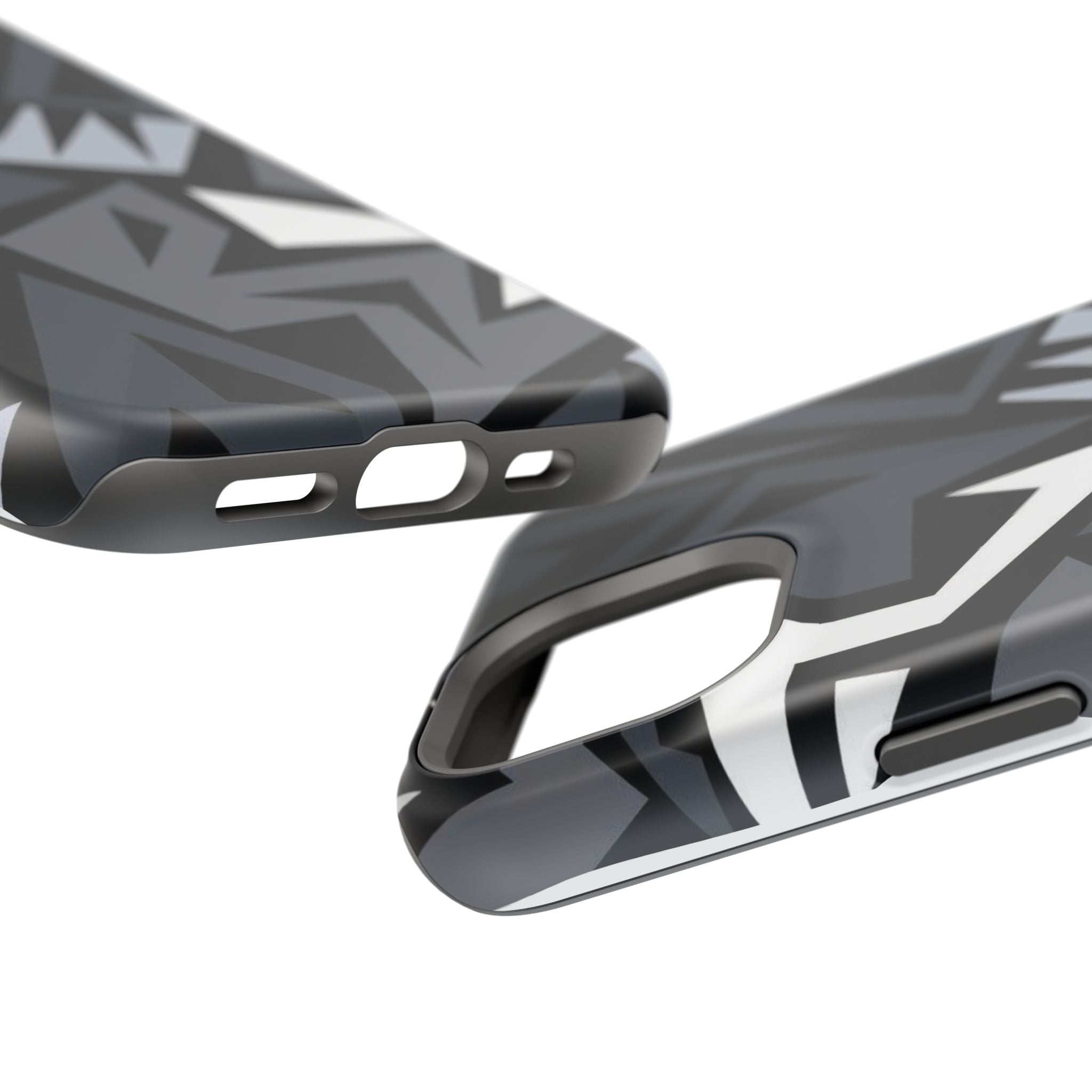 Impact-Resistant Magnetic Phone Case — Black & Gray Geometric Armor
