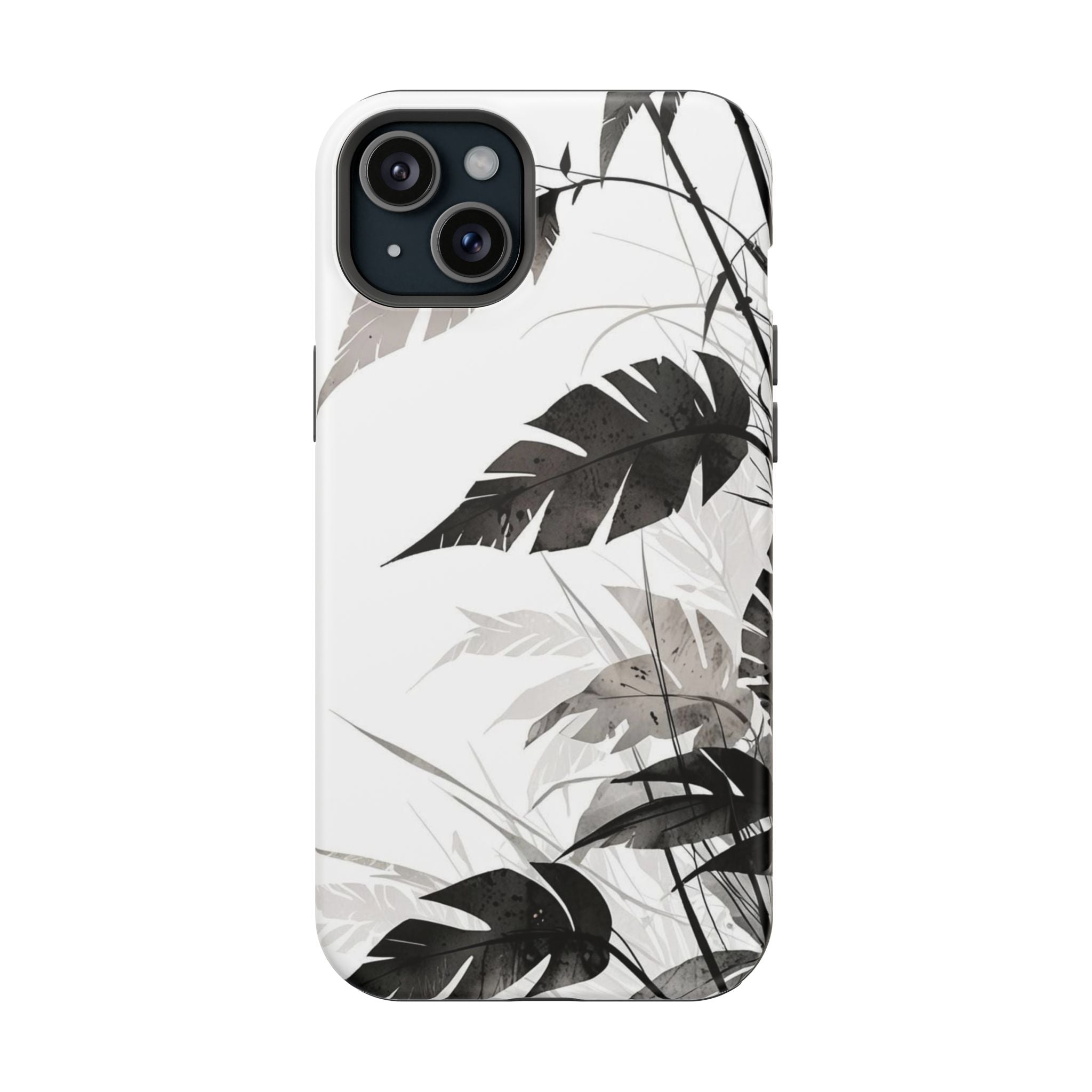 Tropical Monstera Magnetic Impact Phone Case — Black & White Leaf Design