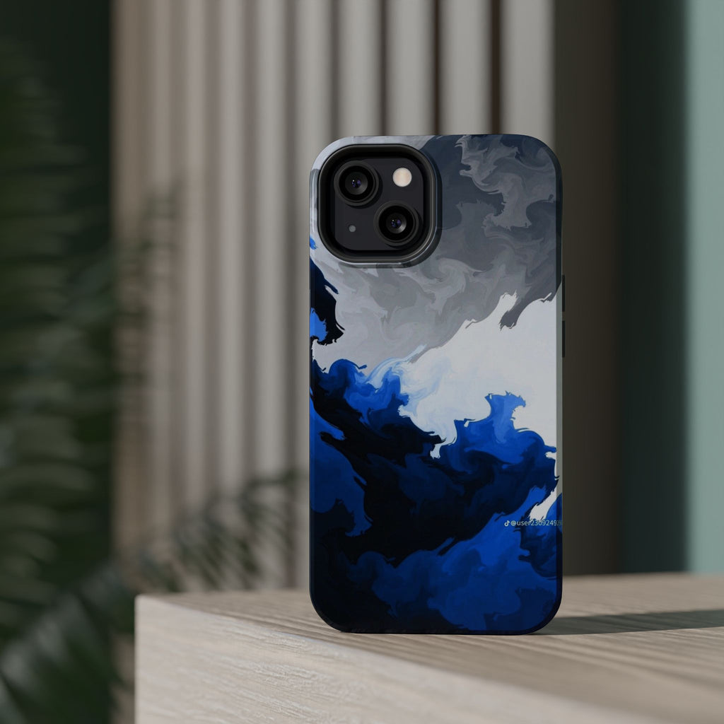 Magnetic Impact-Resistant Phone Case — Blue Abstract Ink Swirl