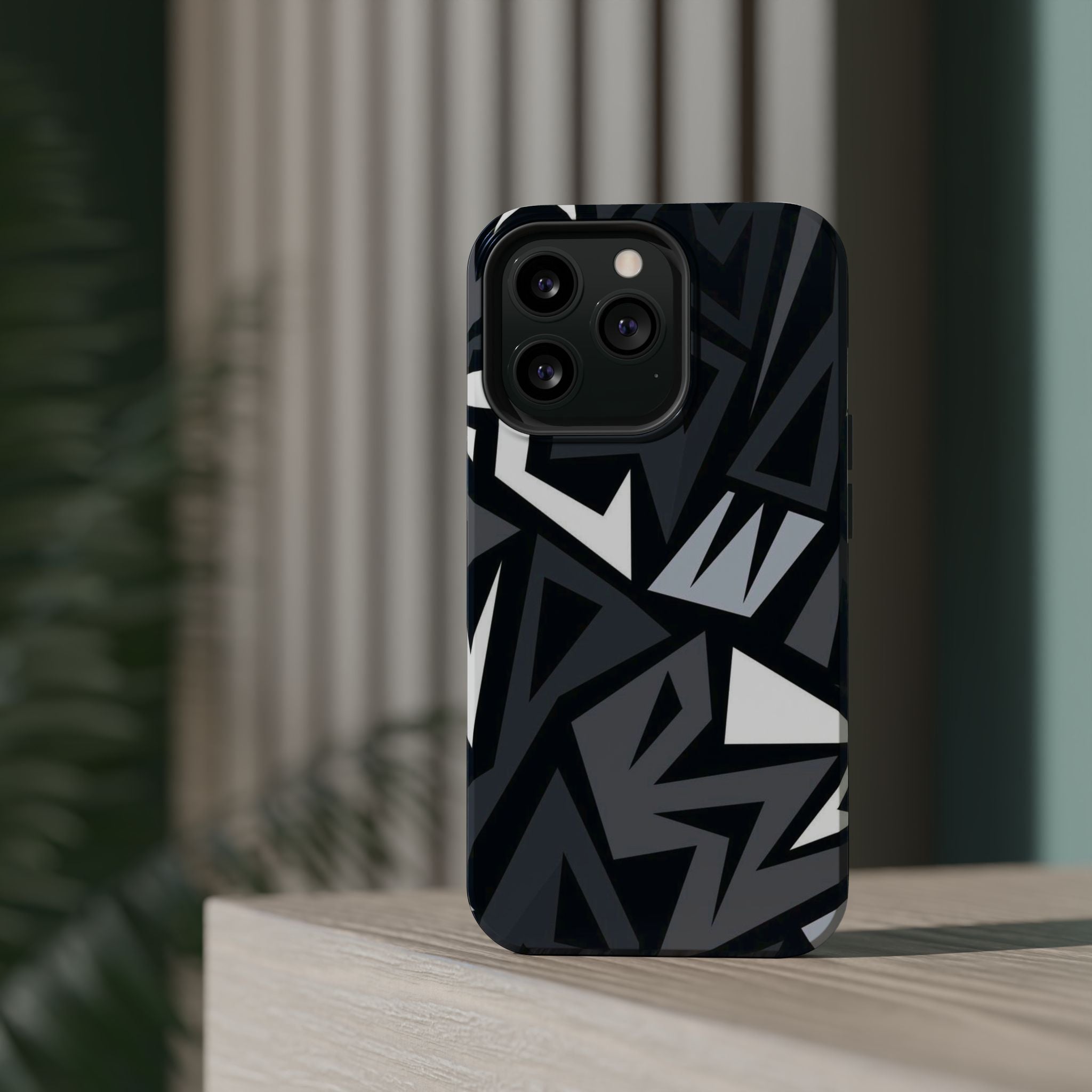 Impact-Resistant Magnetic Phone Case — Black & Gray Geometric Armor