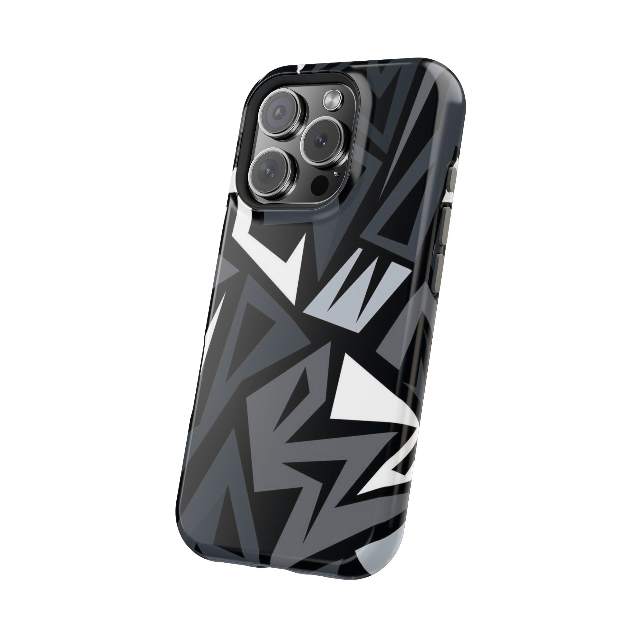 Impact-Resistant Magnetic Phone Case — Black & Gray Geometric Armor