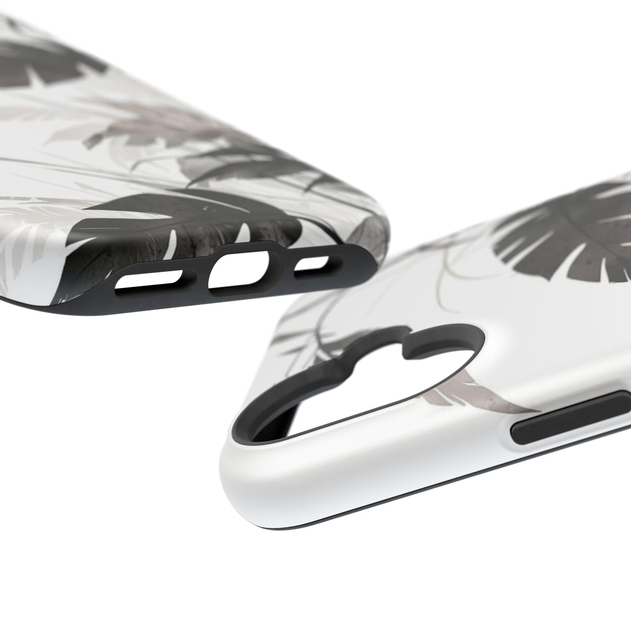 Tropical Monstera Magnetic Impact Phone Case — Black & White Leaf Design