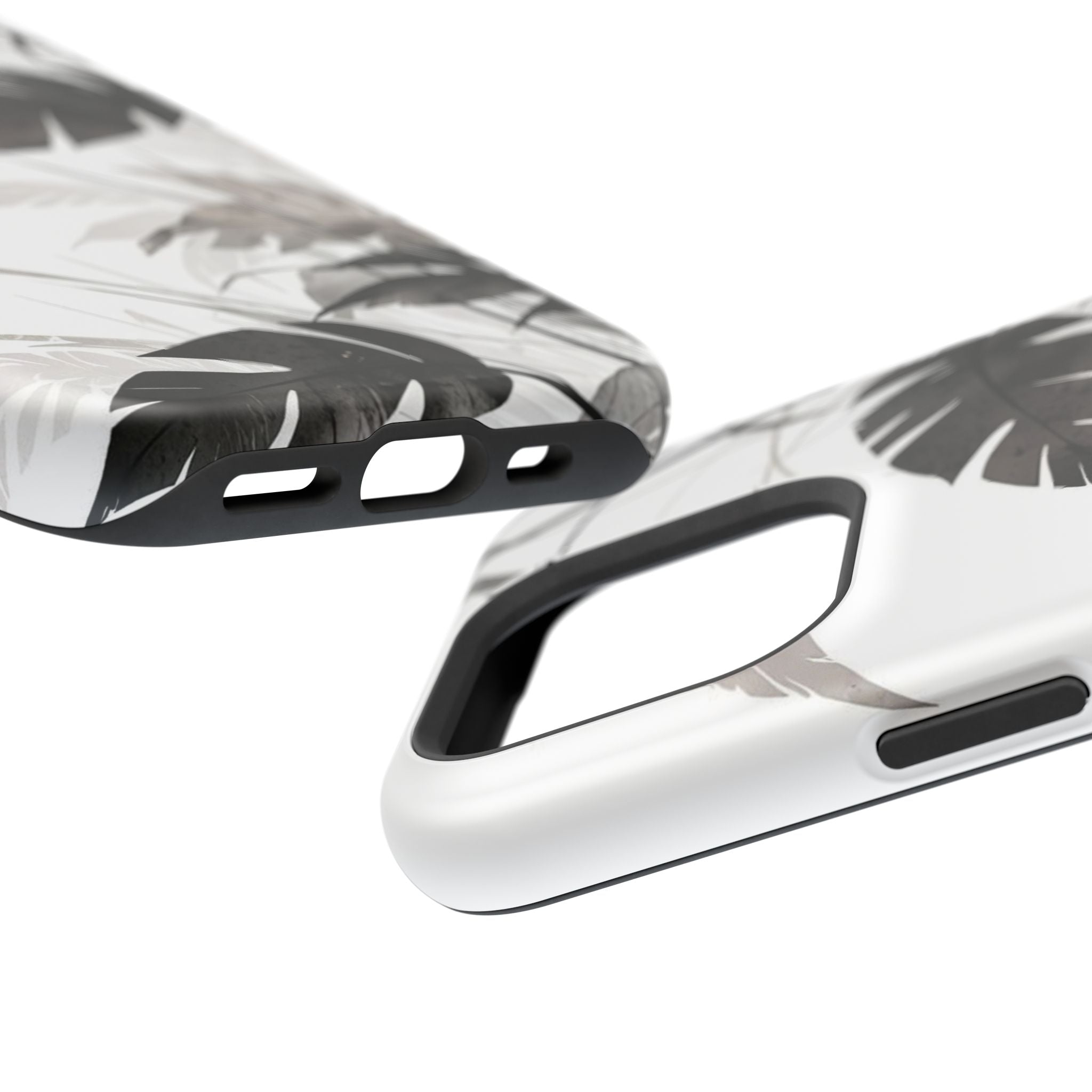 Tropical Monstera Magnetic Impact Phone Case — Black & White Leaf Design