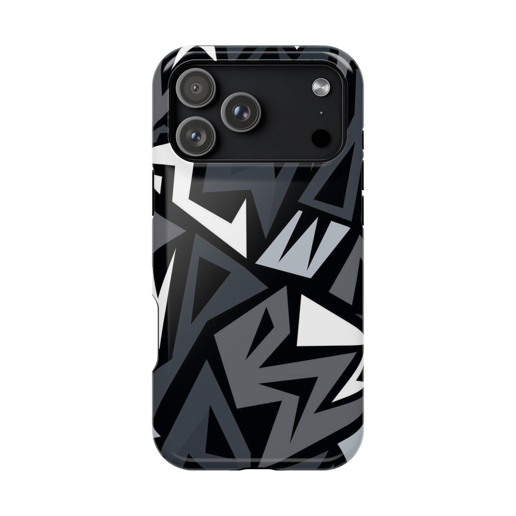 Impact-Resistant Magnetic Phone Case — Black & Gray Geometric Armor