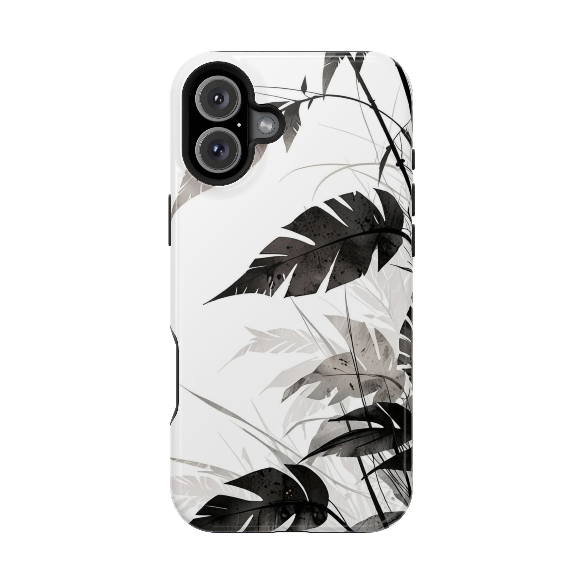 Tropical Monstera Magnetic Impact Phone Case — Black & White Leaf Design