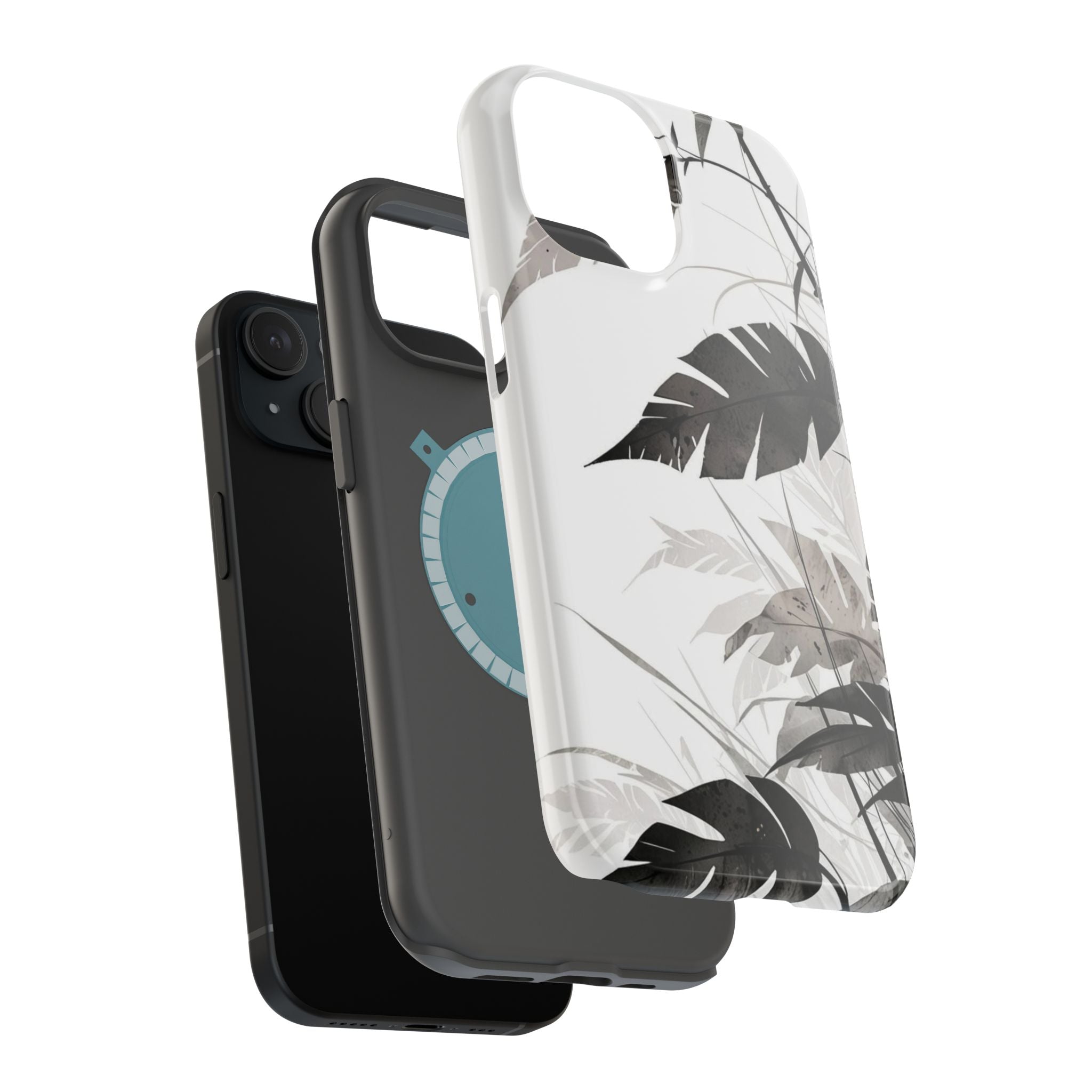 Tropical Monstera Magnetic Impact Phone Case — Black & White Leaf Design