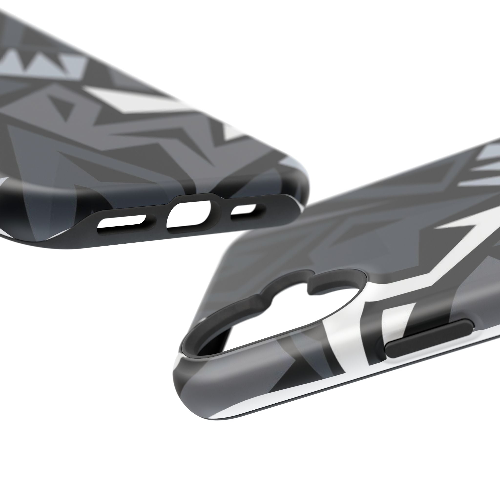 Impact-Resistant Magnetic Phone Case — Black & Gray Geometric Armor