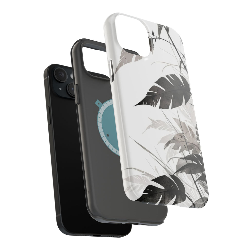 Tropical Monstera Magnetic Impact Phone Case — Black & White Leaf Design