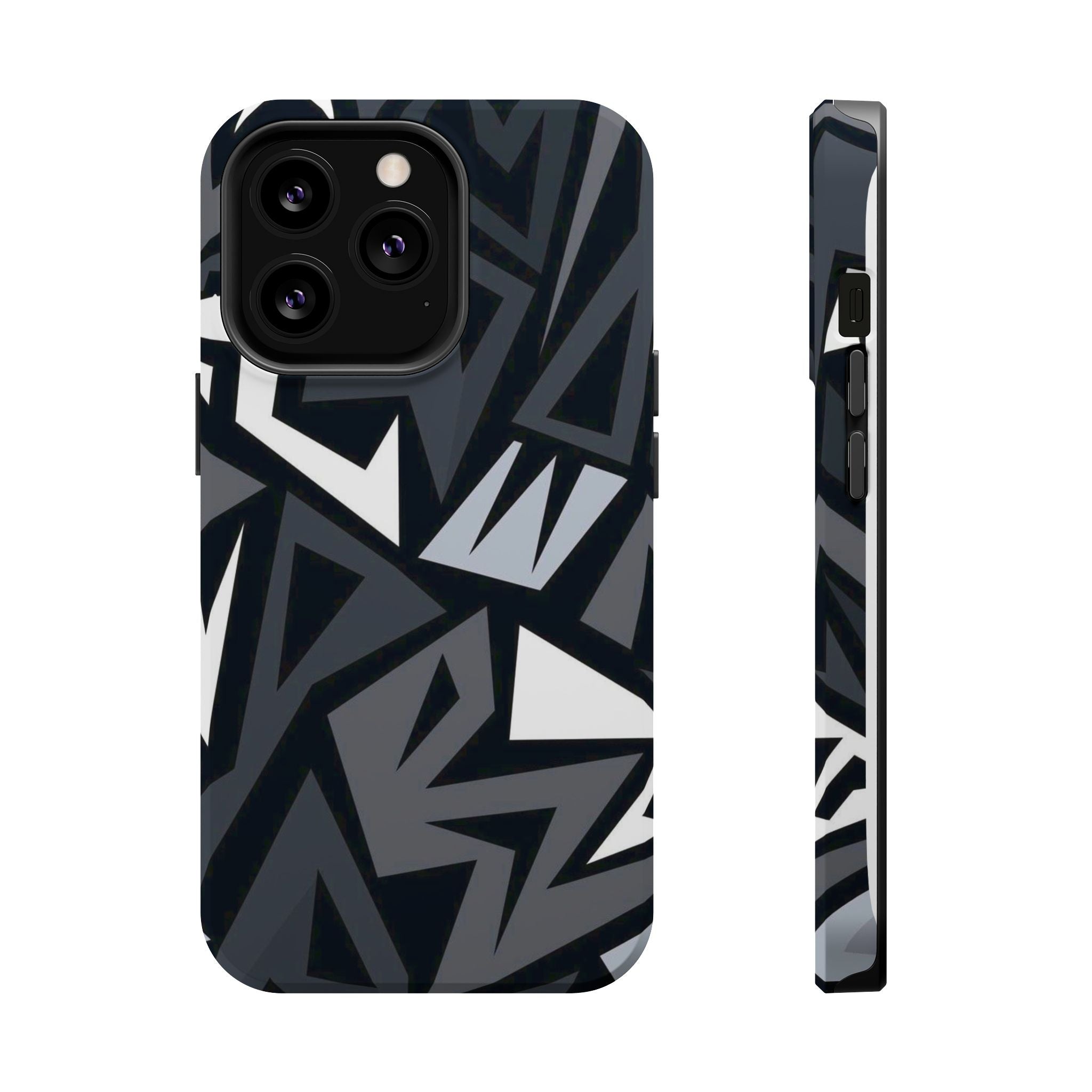 Impact-Resistant Magnetic Phone Case — Black & Gray Geometric Armor