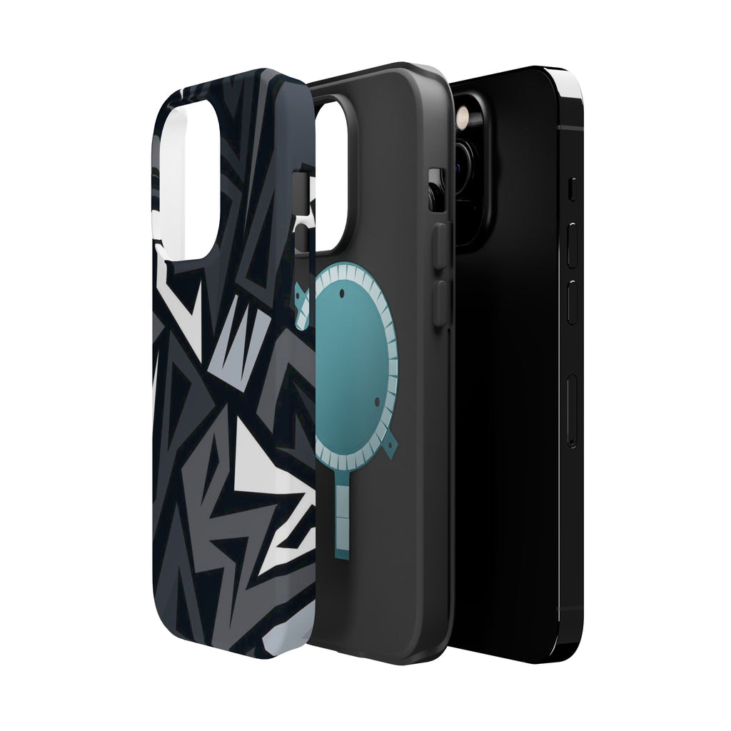 Impact-Resistant Magnetic Phone Case — Black & Gray Geometric Armor