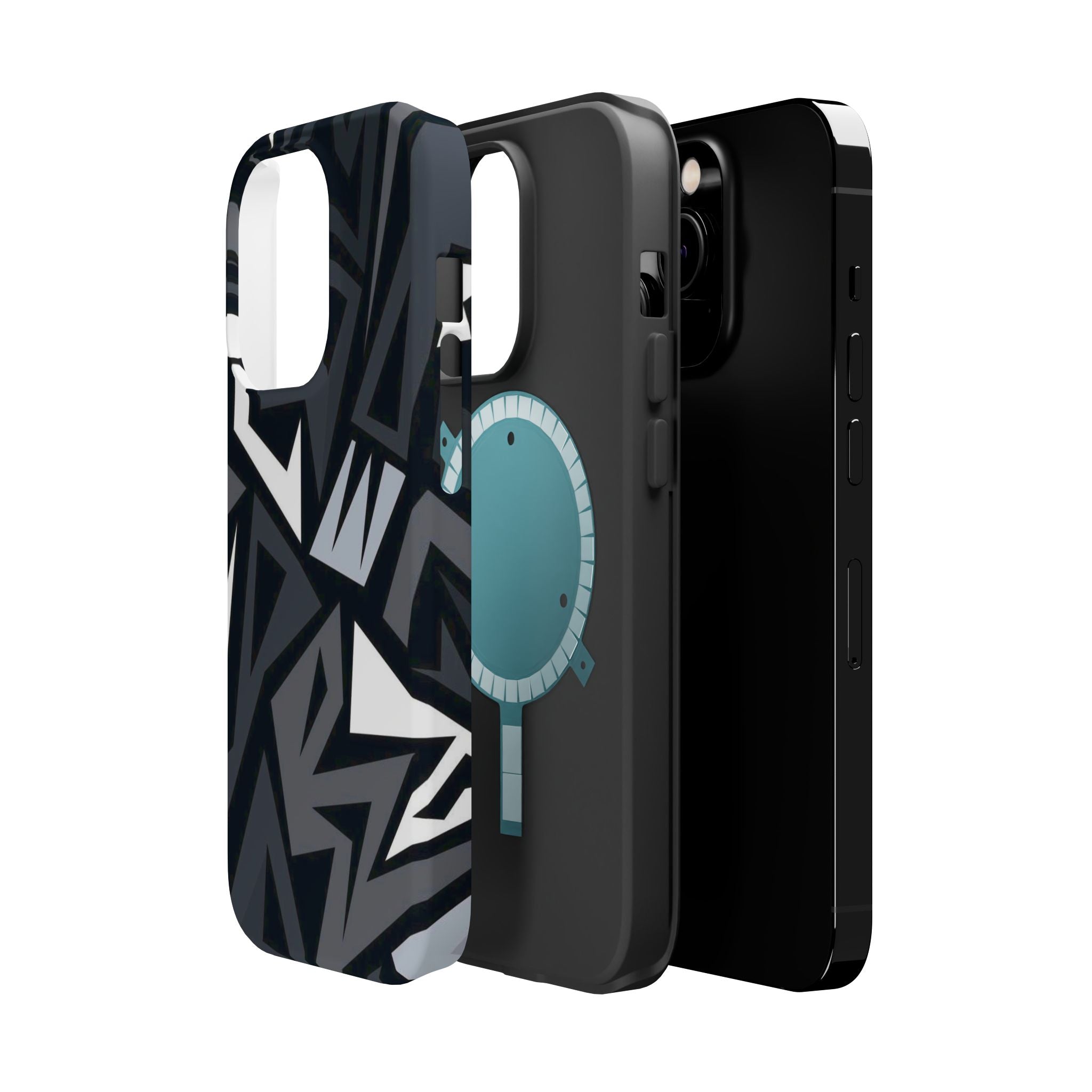 Impact-Resistant Magnetic Phone Case — Black & Gray Geometric Armor